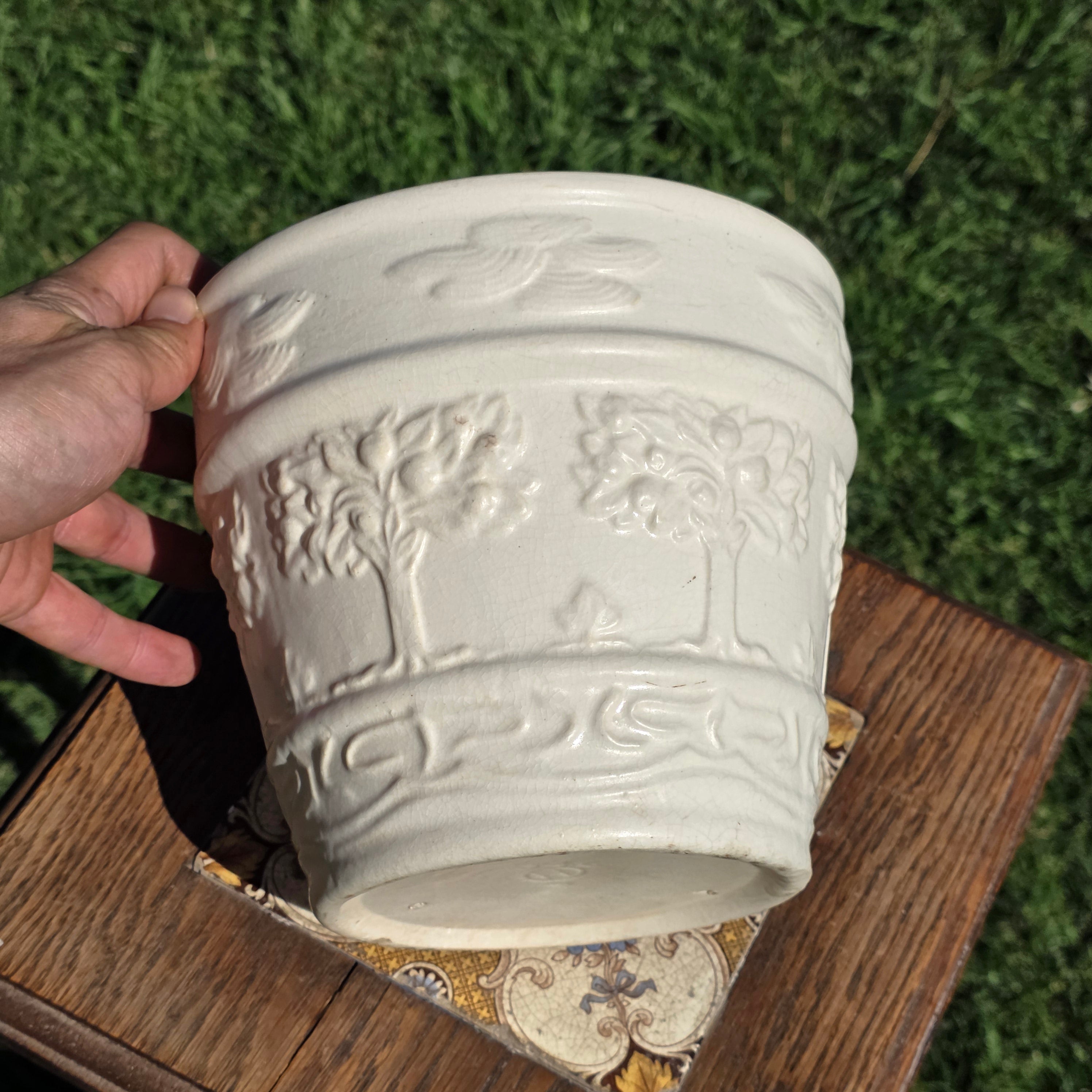 Hull Pottery 546-7 Jardiniere Art Deco White Matte Fruit Tree Planter 1920s