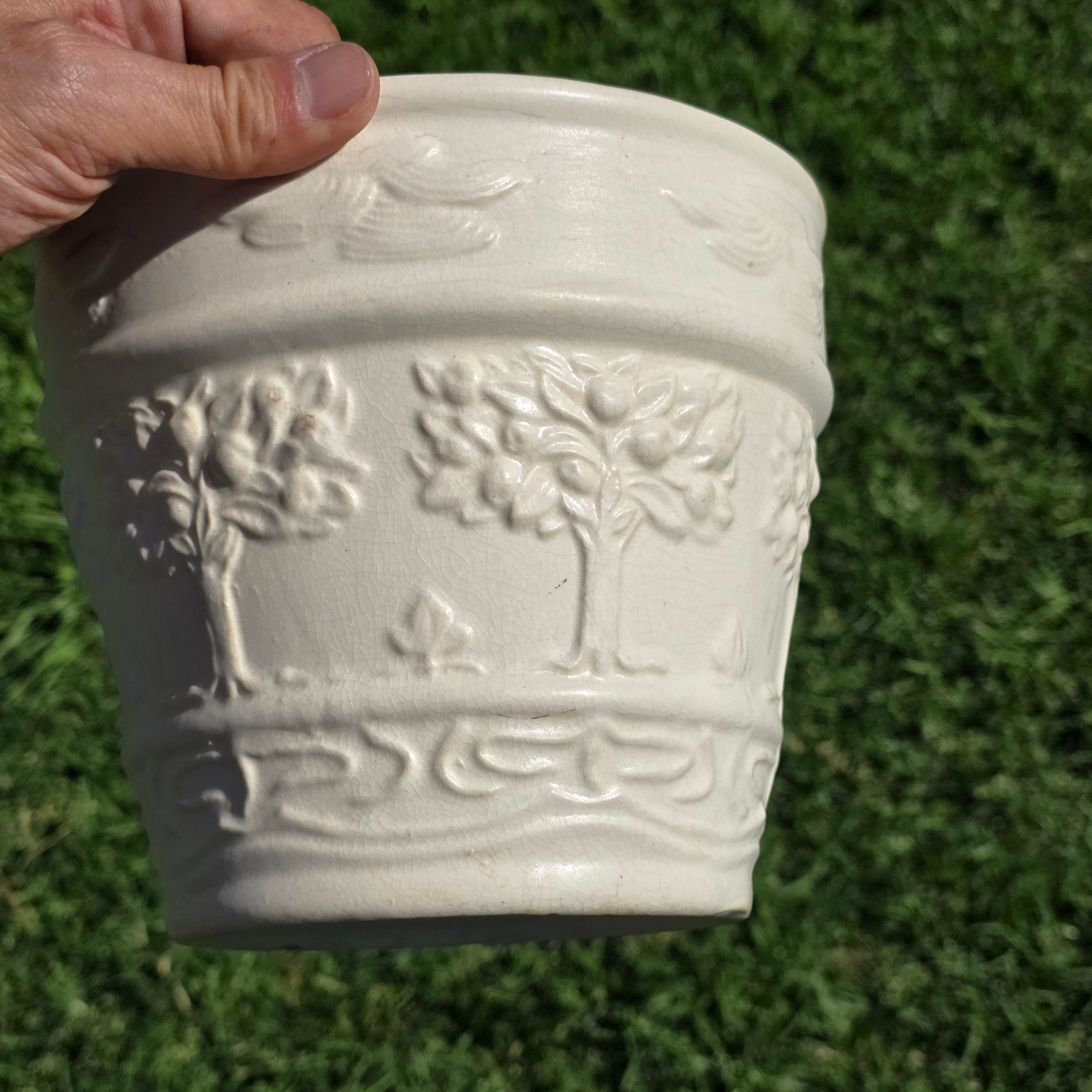 Hull Pottery 546-7 Jardiniere Art Deco White Matte Fruit Tree Planter 1920s