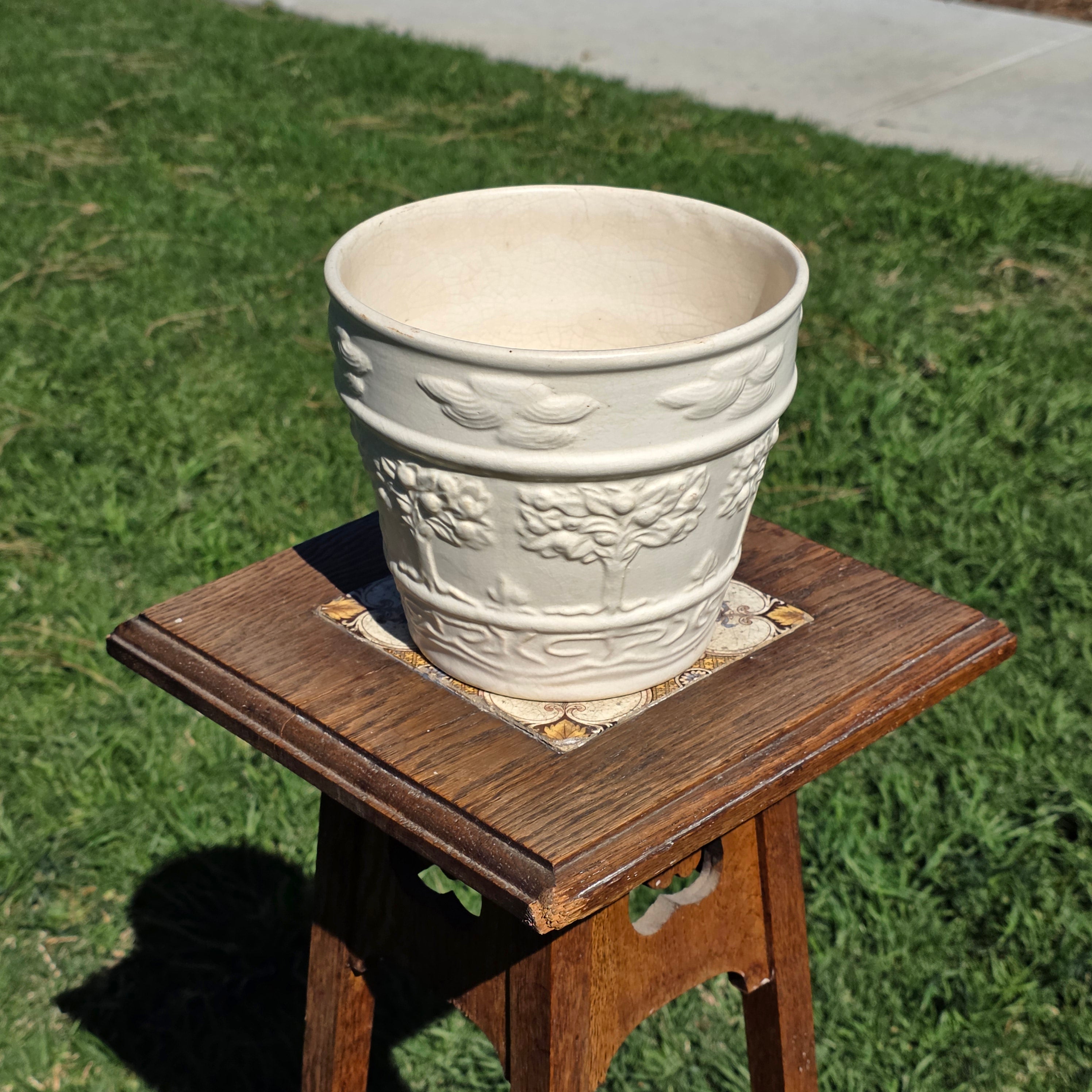 Hull Pottery 546-7 Jardiniere Art Deco White Matte Fruit Tree Planter 1920s
