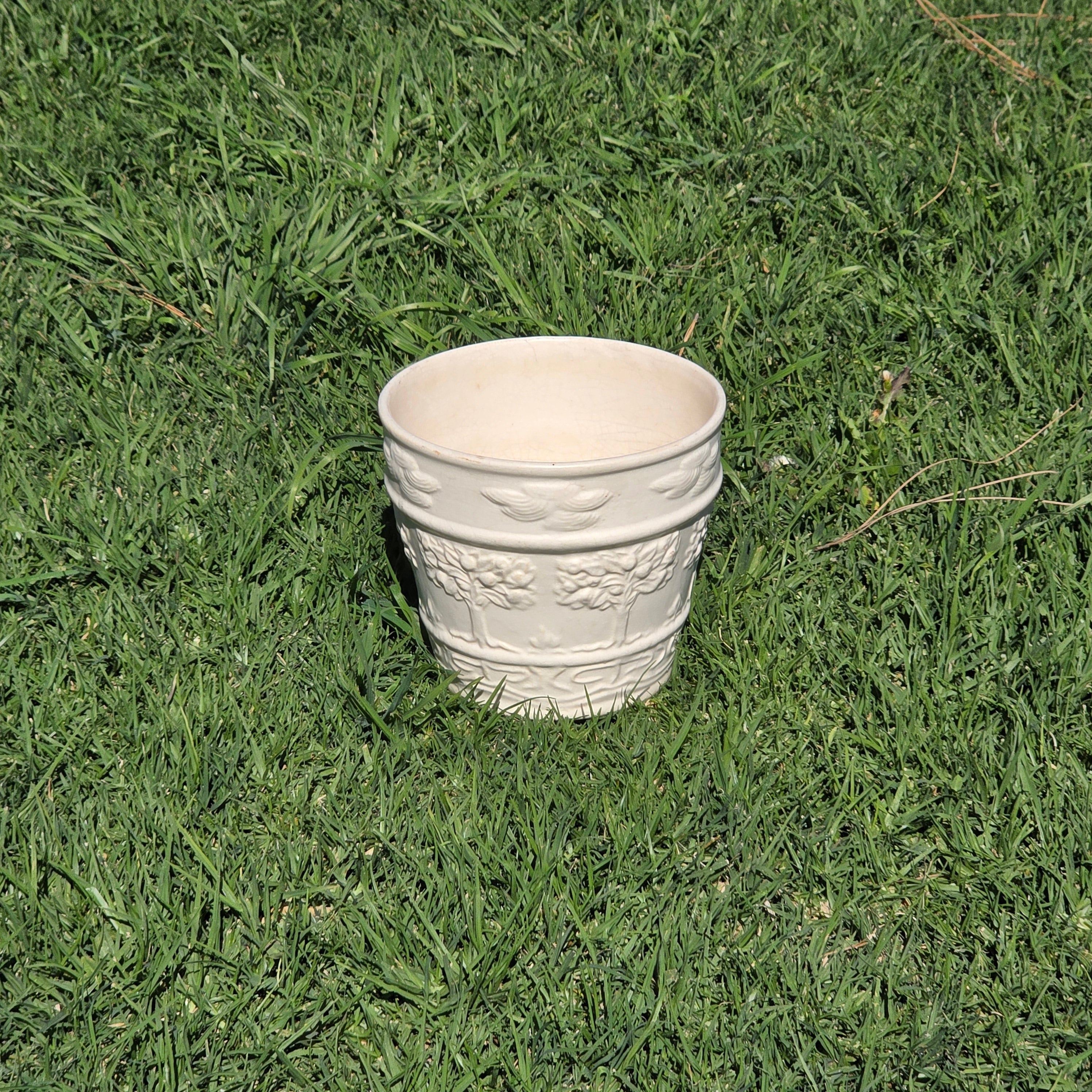 Hull Pottery 546-7 Jardiniere Art Deco White Matte Fruit Tree Planter 1920s