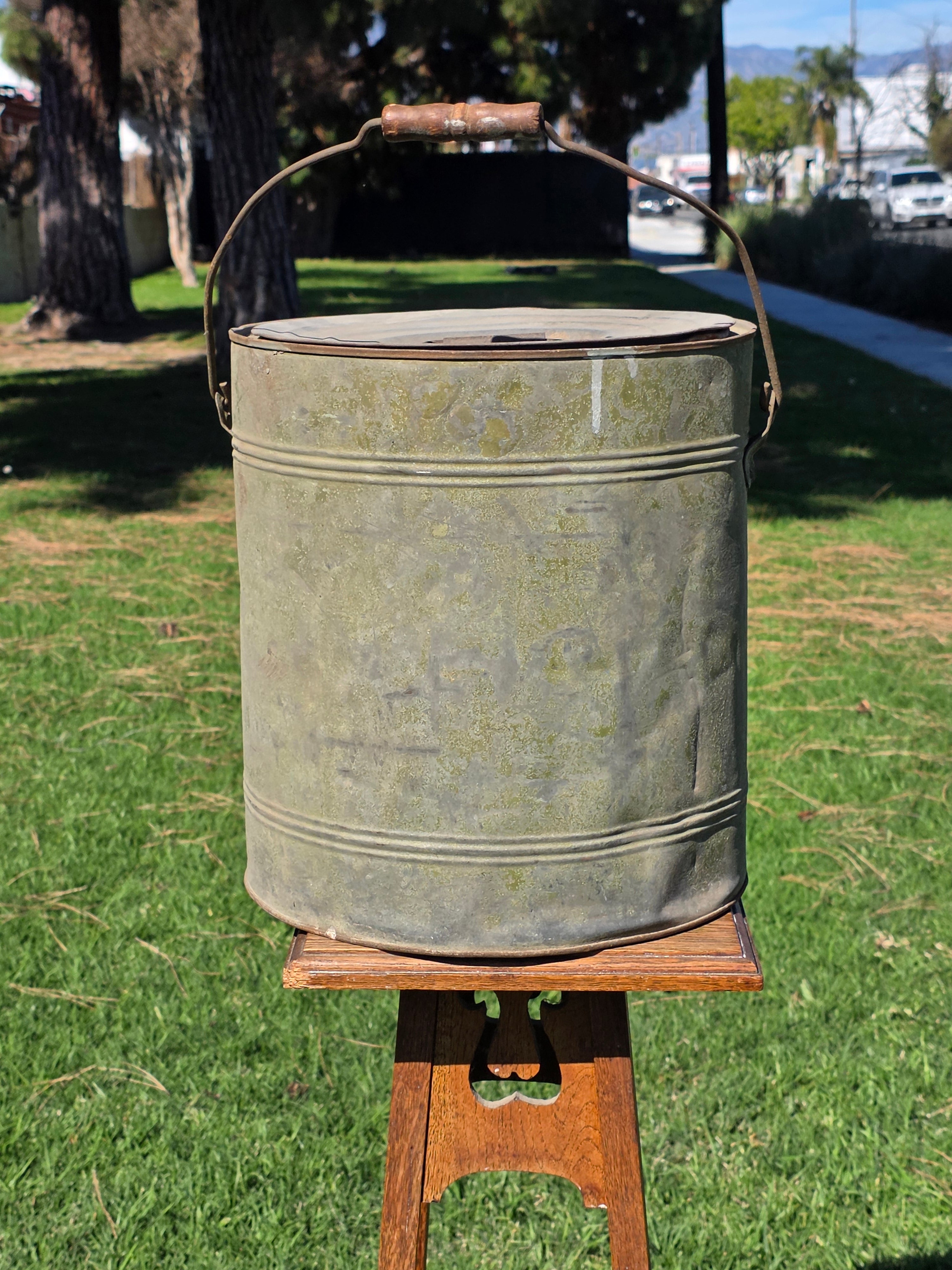 Vintage Industrial Galvanized Steel Canister Lid Heavy 11lb Smoker Planter 14"H