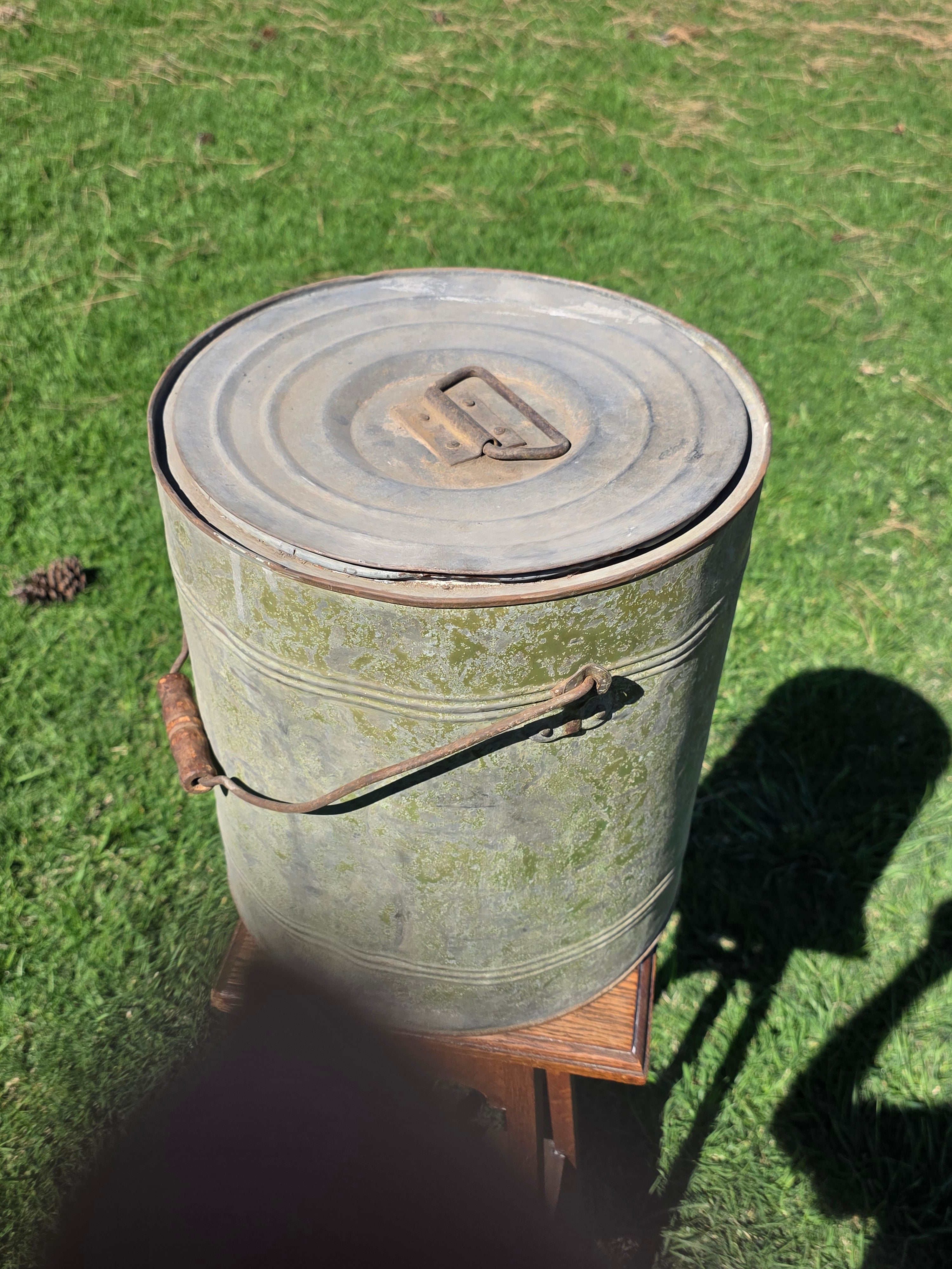 Vintage Industrial Galvanized Steel Canister Lid Heavy 11lb Smoker Planter 14"H