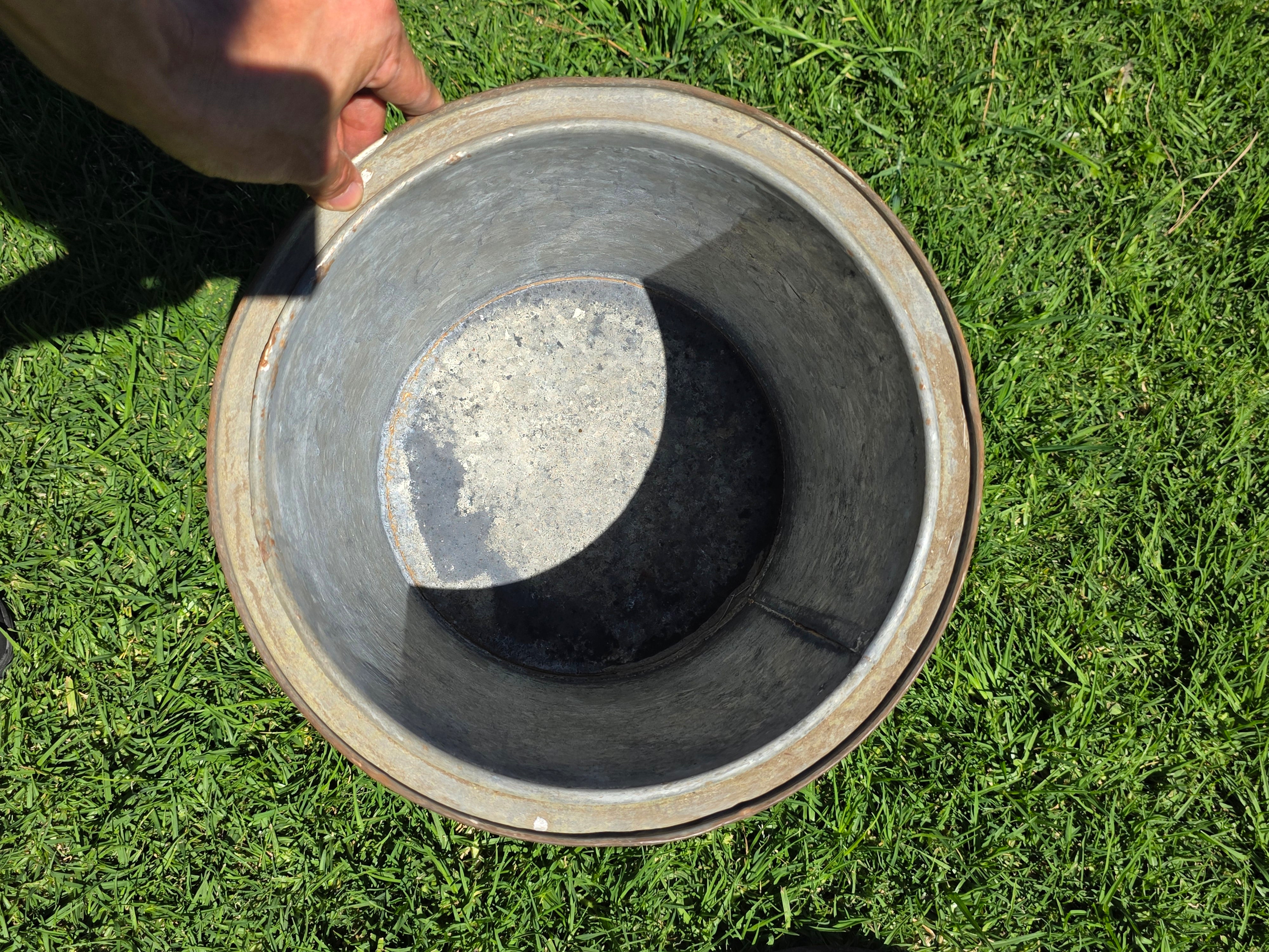 Vintage Industrial Galvanized Steel Canister Lid Heavy 11lb Smoker Planter 14"H