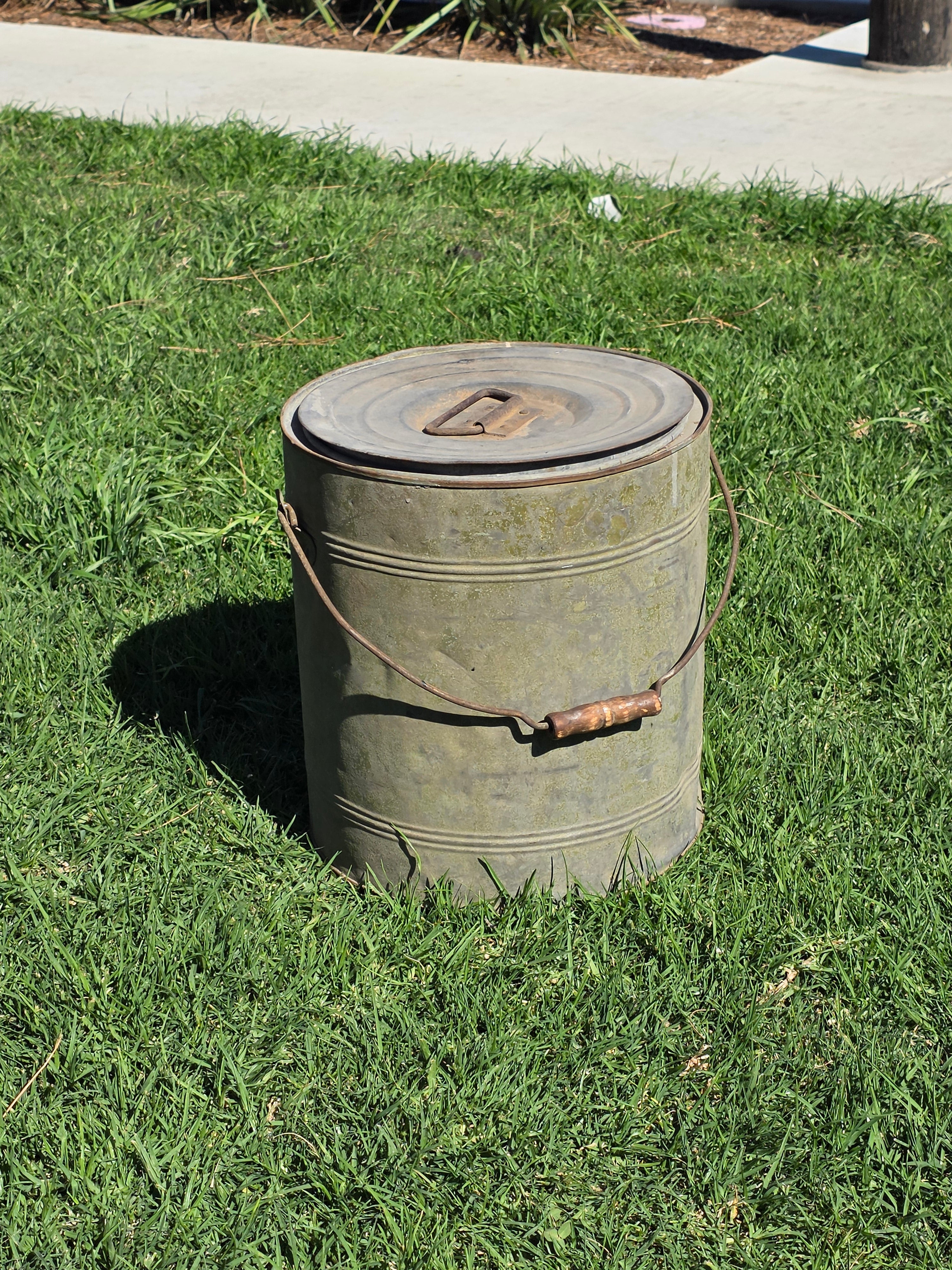 Vintage Industrial Galvanized Steel Canister Lid Heavy 11lb Smoker Planter 14"H