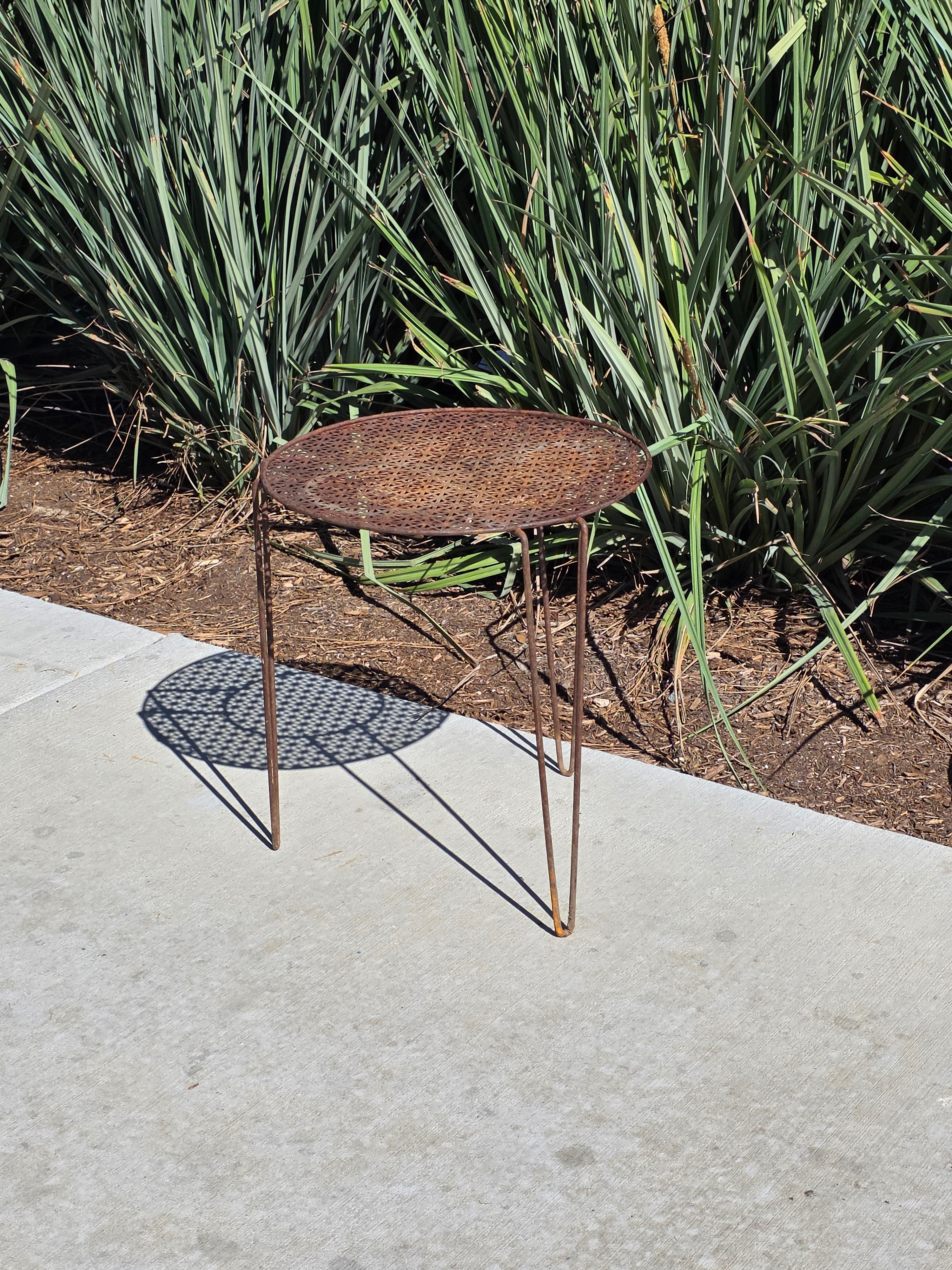 Vintage Mid Century Modern Iron Side Table 15" Mesh Plant Stand 1950s Garden