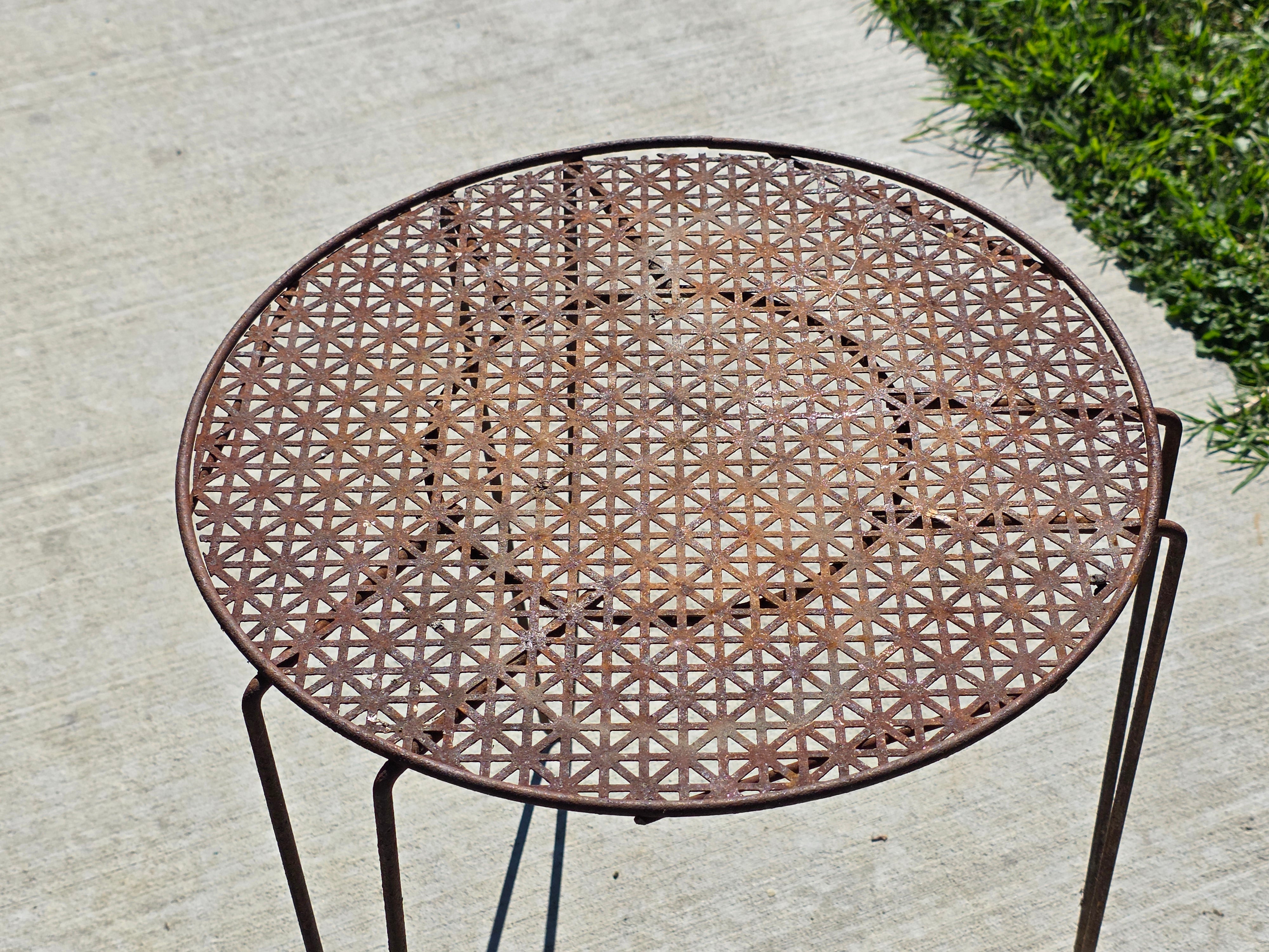 Vintage Mid Century Modern Iron Side Table 15" Mesh Plant Stand 1950s Garden