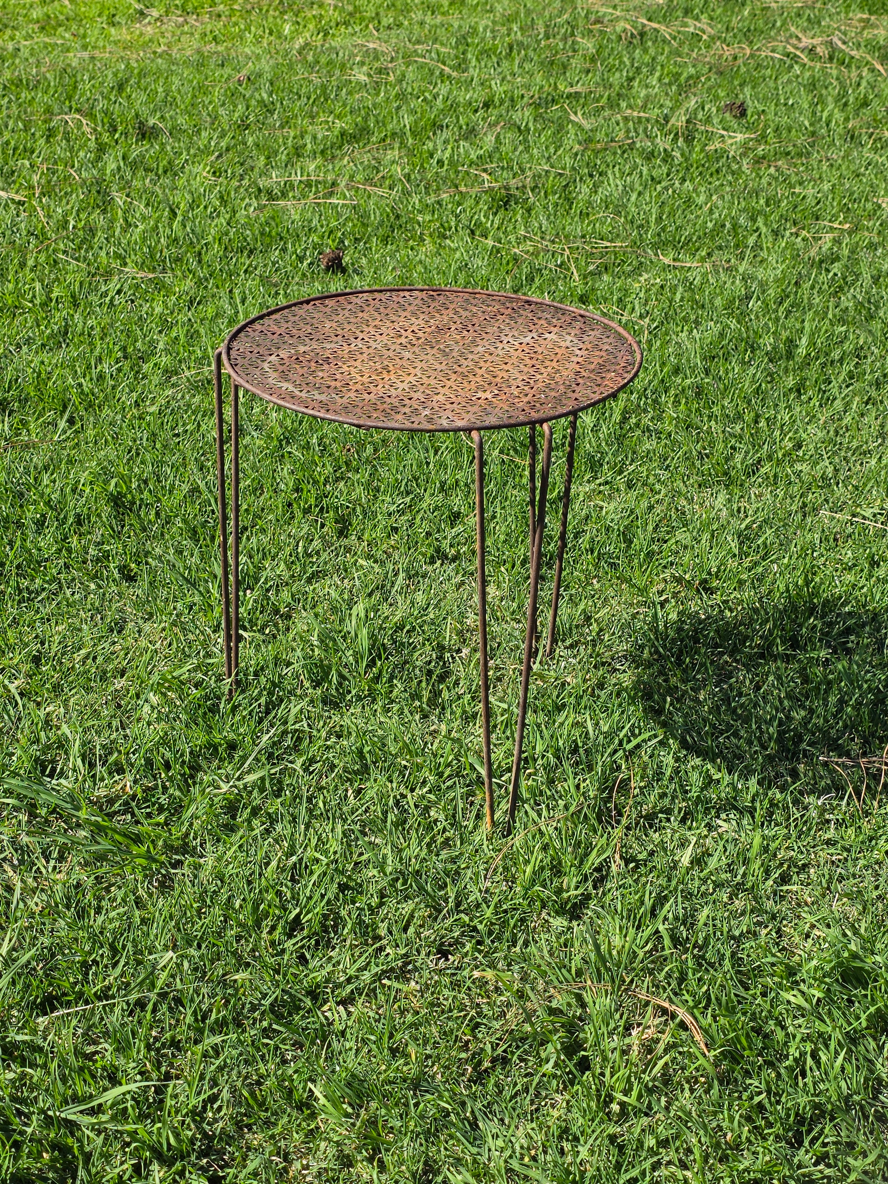 Vintage Mid Century Modern Iron Side Table 15" Mesh Plant Stand 1950s Garden
