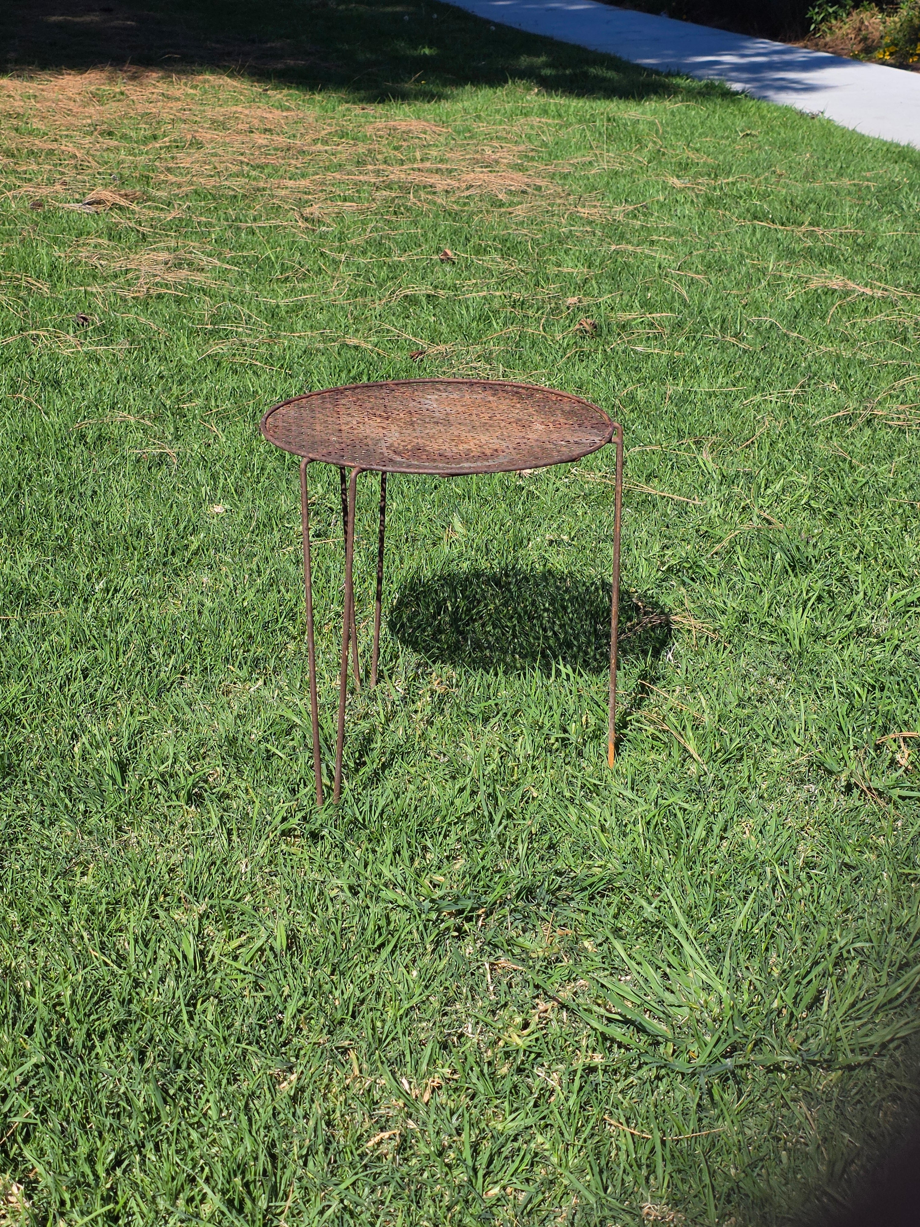 Vintage Mid Century Modern Iron Side Table 15" Mesh Plant Stand 1950s Garden