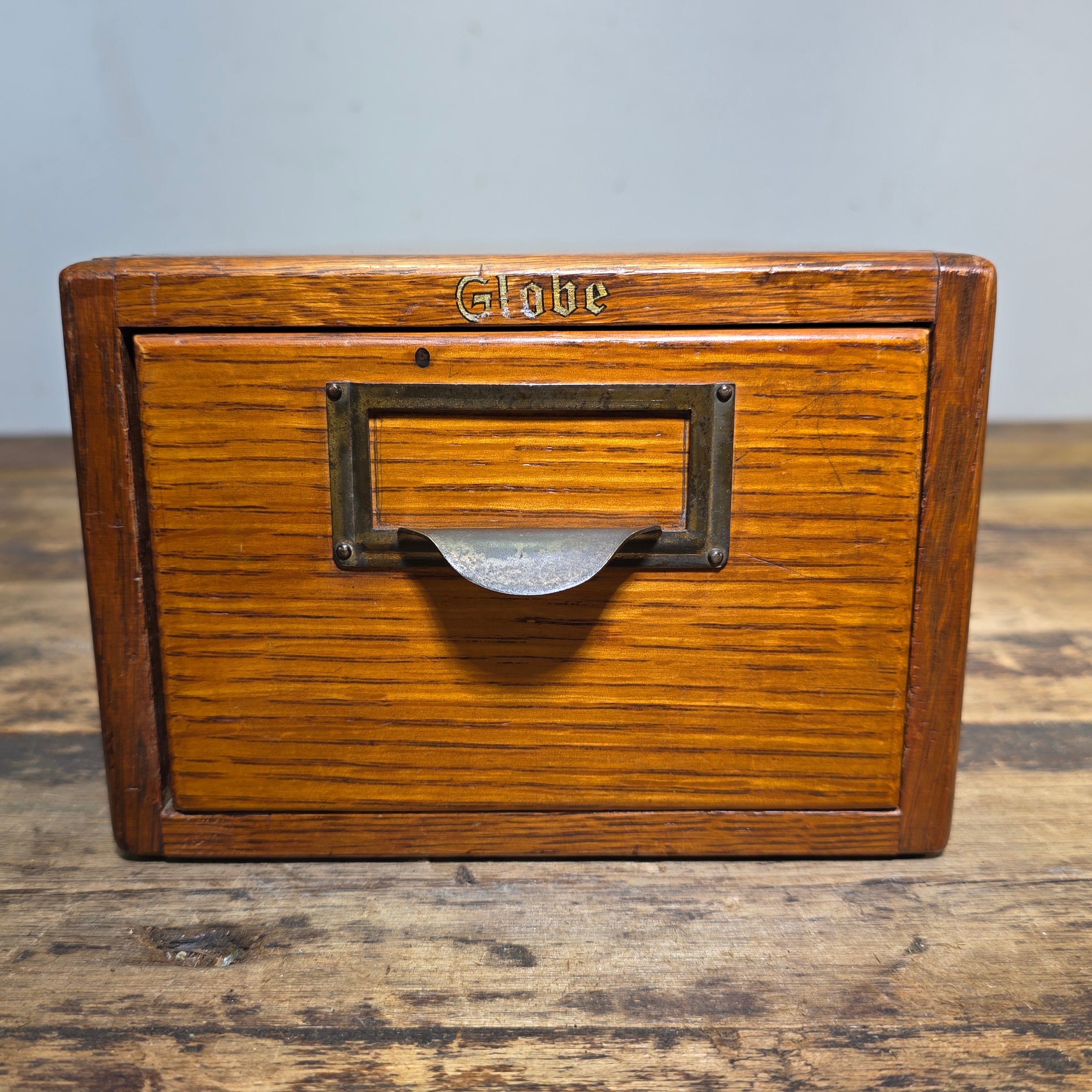 Vintage Globe Wernicke Oak Wood Index Card File Cabinet Shaw Walker A-Z Divider