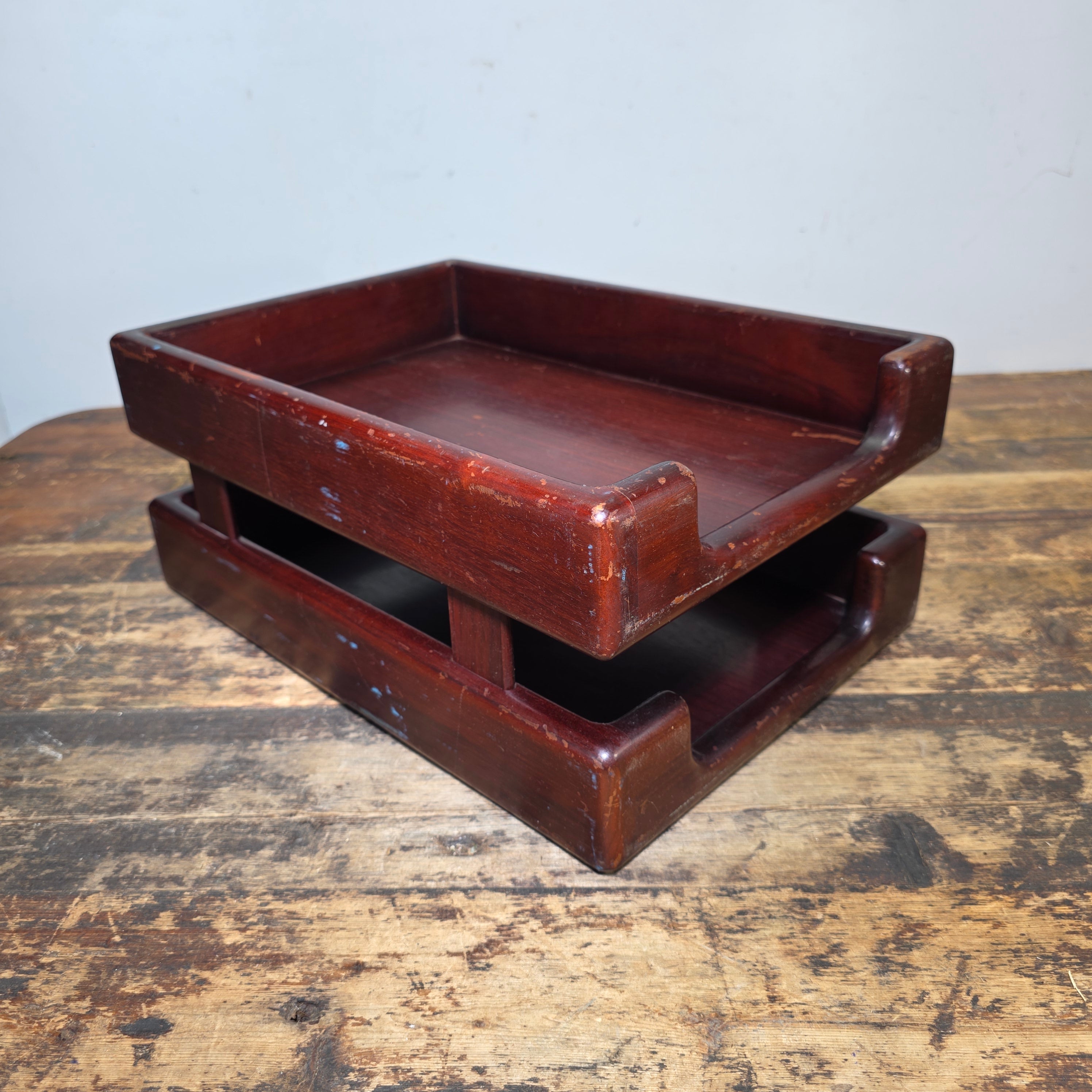 Vintage Wood 2 Tier Letter Tray Desk Organizer Mid Century Modern Rustic Style (Copy)