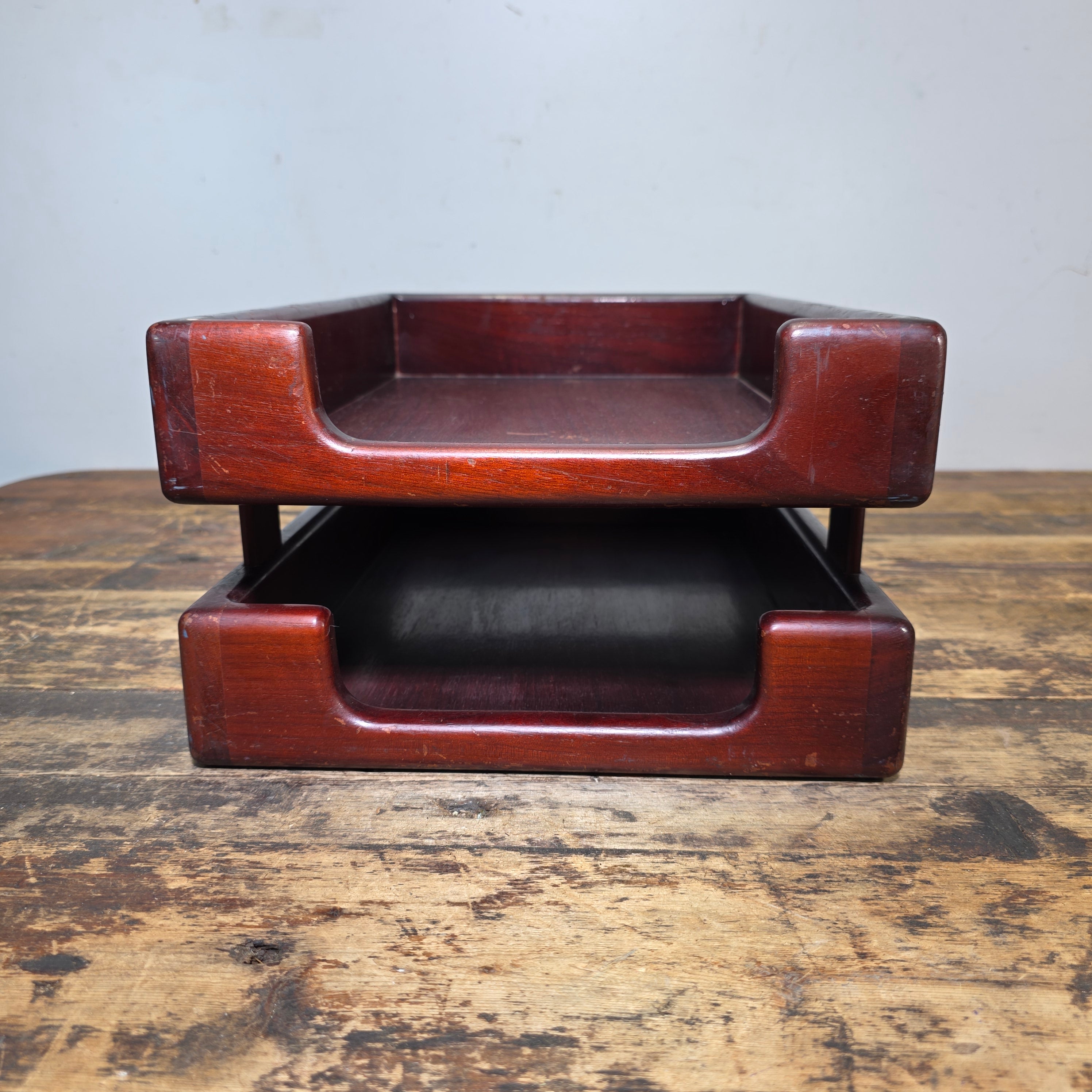 Vintage Wood 2 Tier Letter Tray Desk Organizer Mid Century Modern Rustic Style (Copy)
