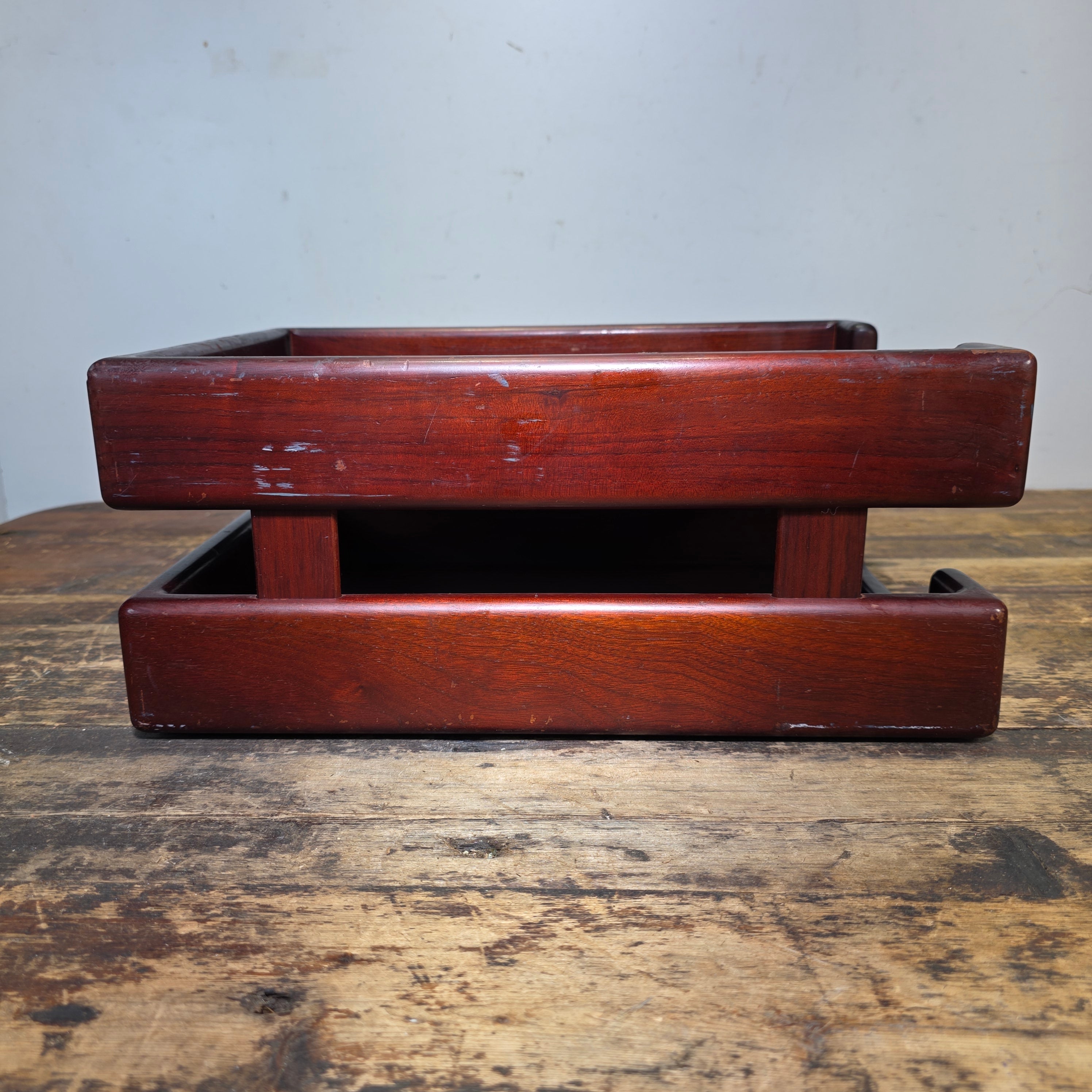 Vintage Wood 2 Tier Letter Tray Desk Organizer Mid Century Modern Rustic Style (Copy)