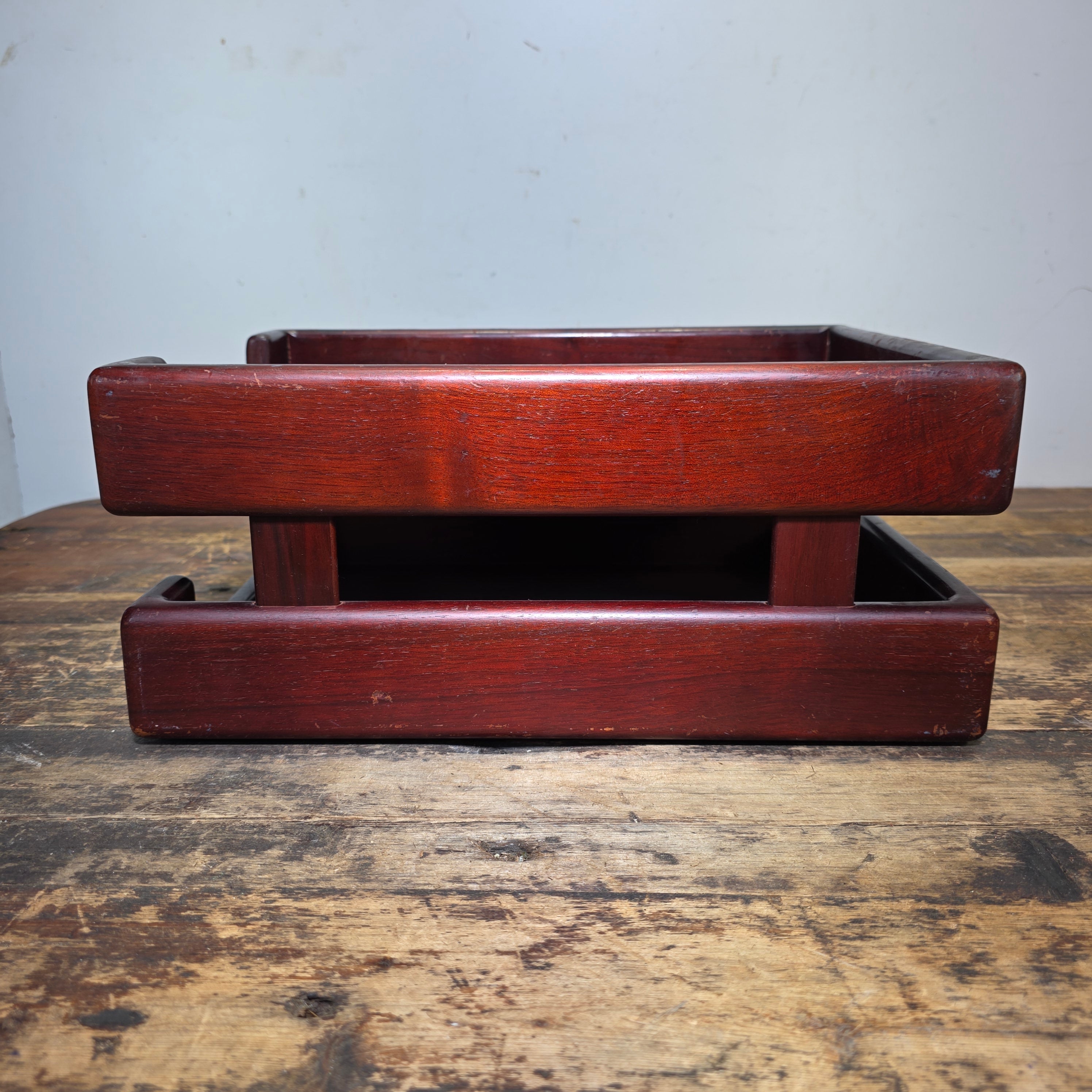 Vintage Wood 2 Tier Letter Tray Desk Organizer Mid Century Modern Rustic Style (Copy)