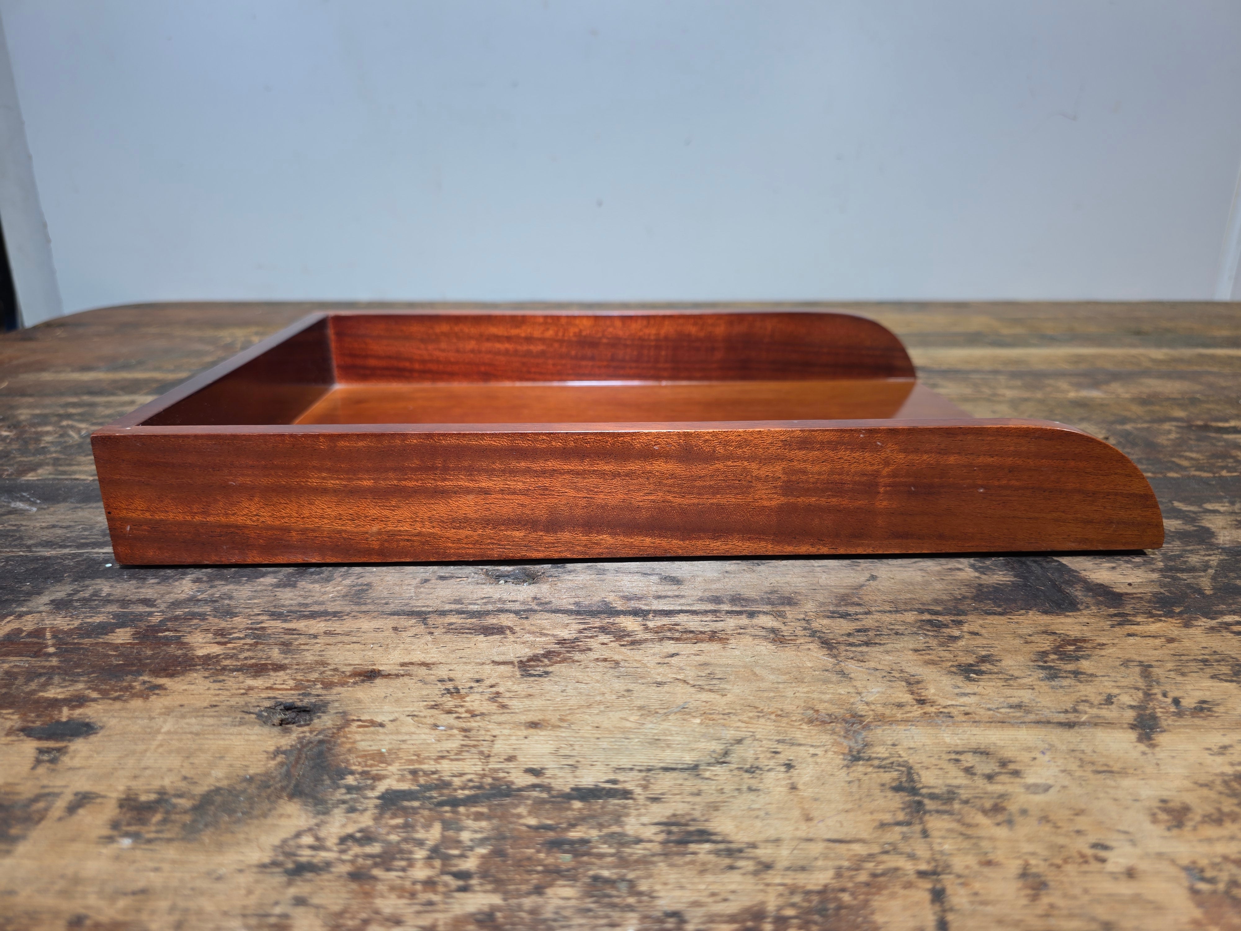 Vintage Wood Single Letter Tray Desk Organizer Mid Century Modern Rustic Style