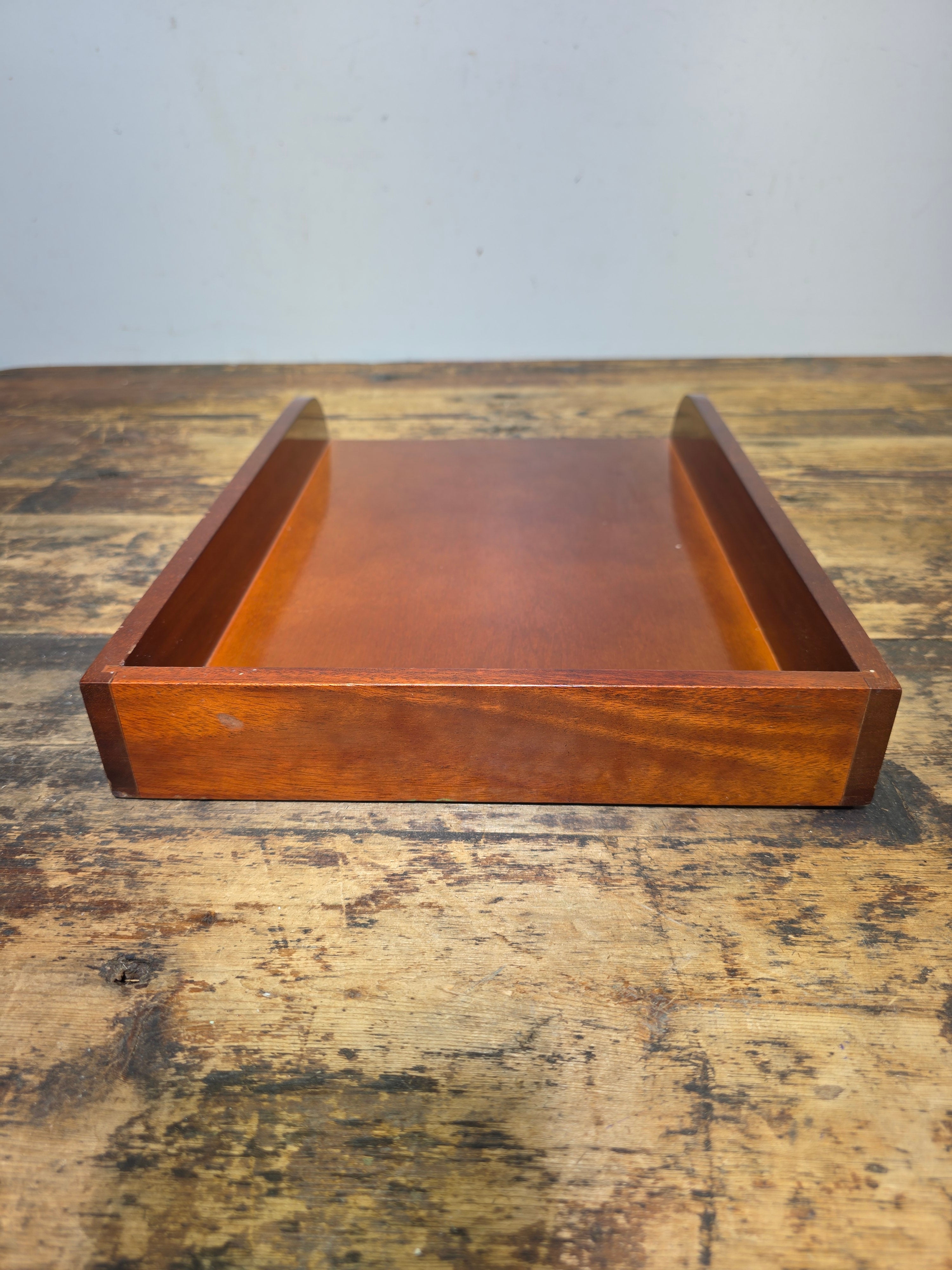 Vintage Wood Single Letter Tray Desk Organizer Mid Century Modern Rustic Style