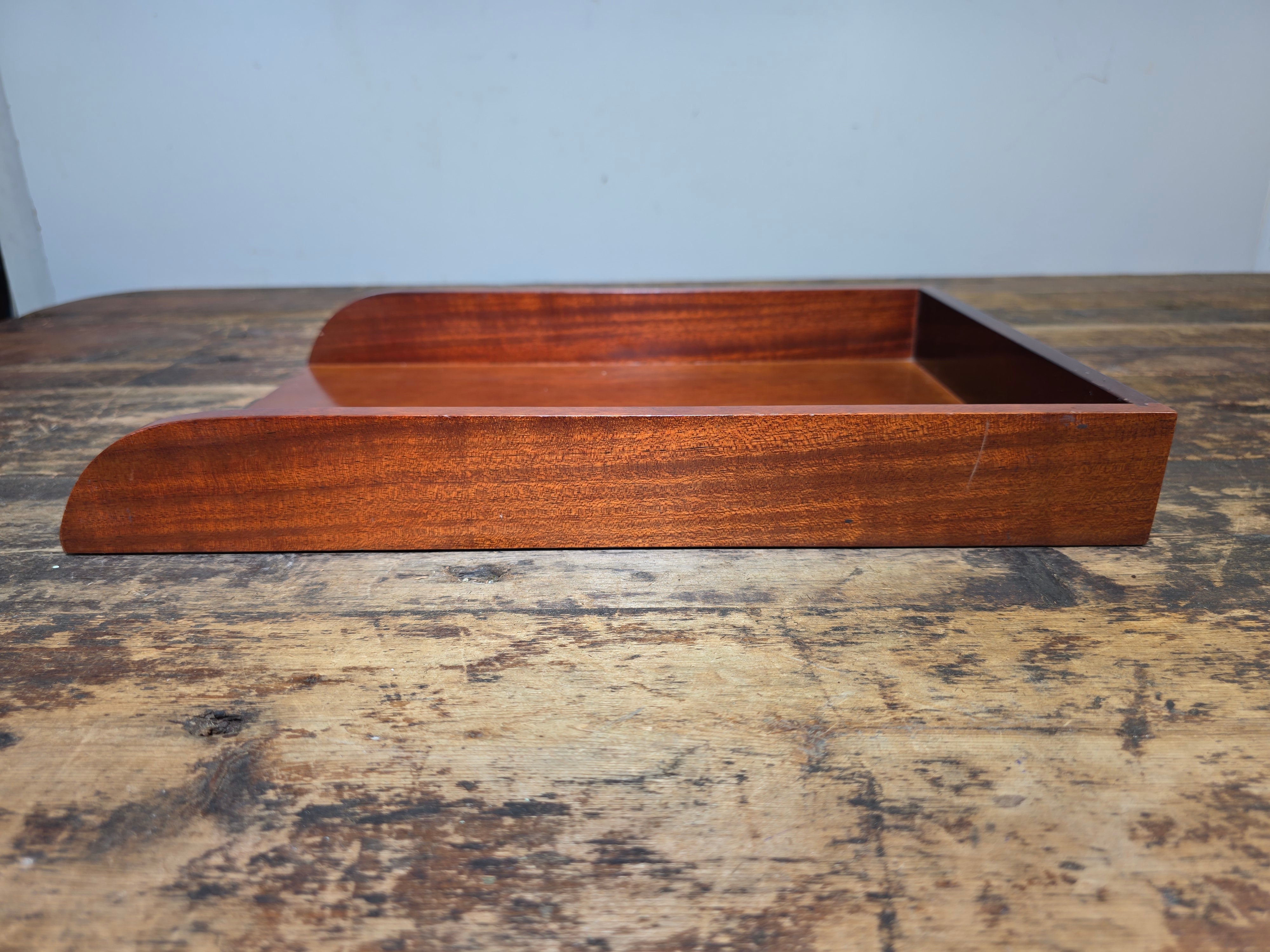 Vintage Wood Single Letter Tray Desk Organizer Mid Century Modern Rustic Style
