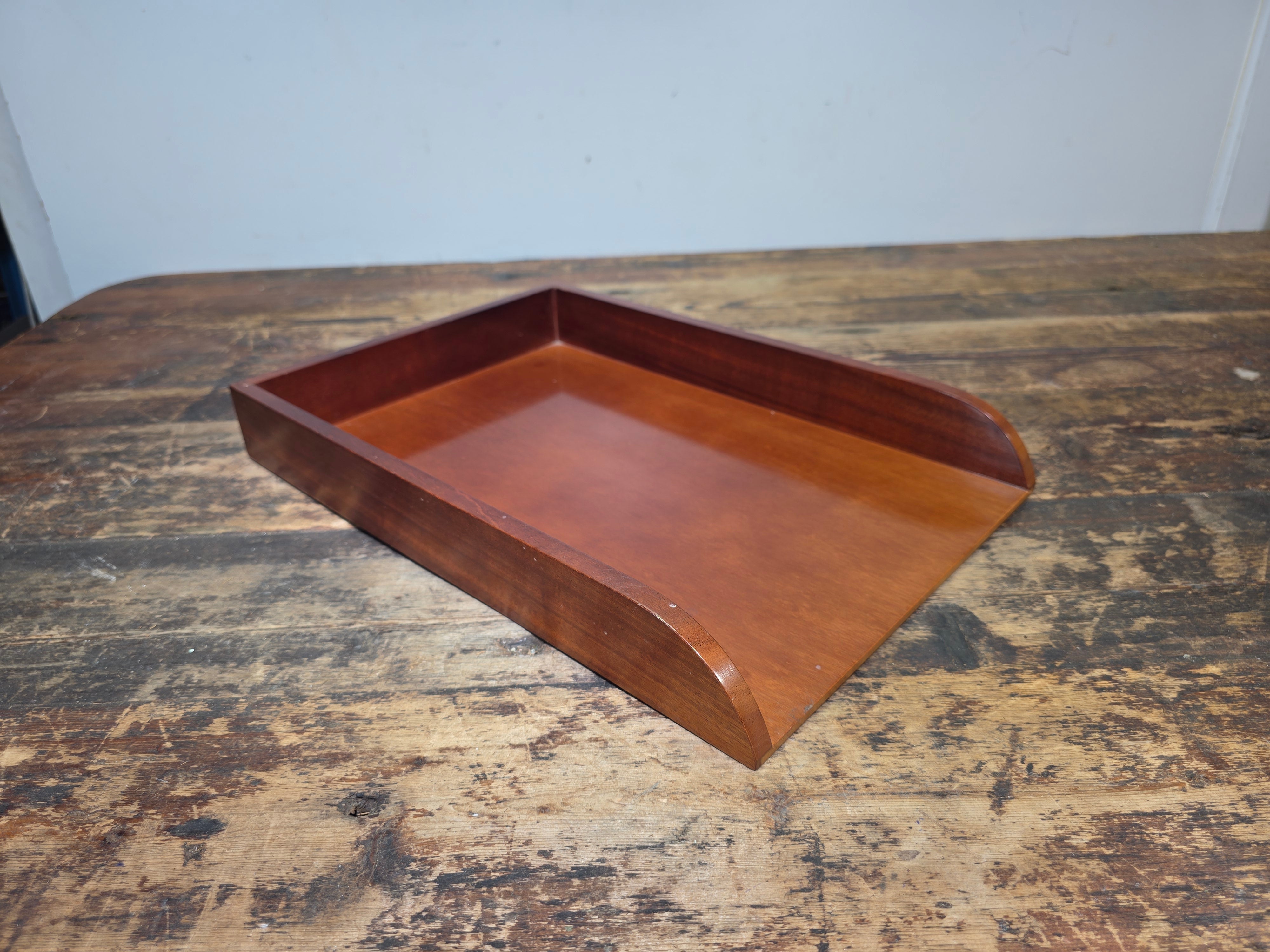Vintage Wood Single Letter Tray Desk Organizer Mid Century Modern Rustic Style
