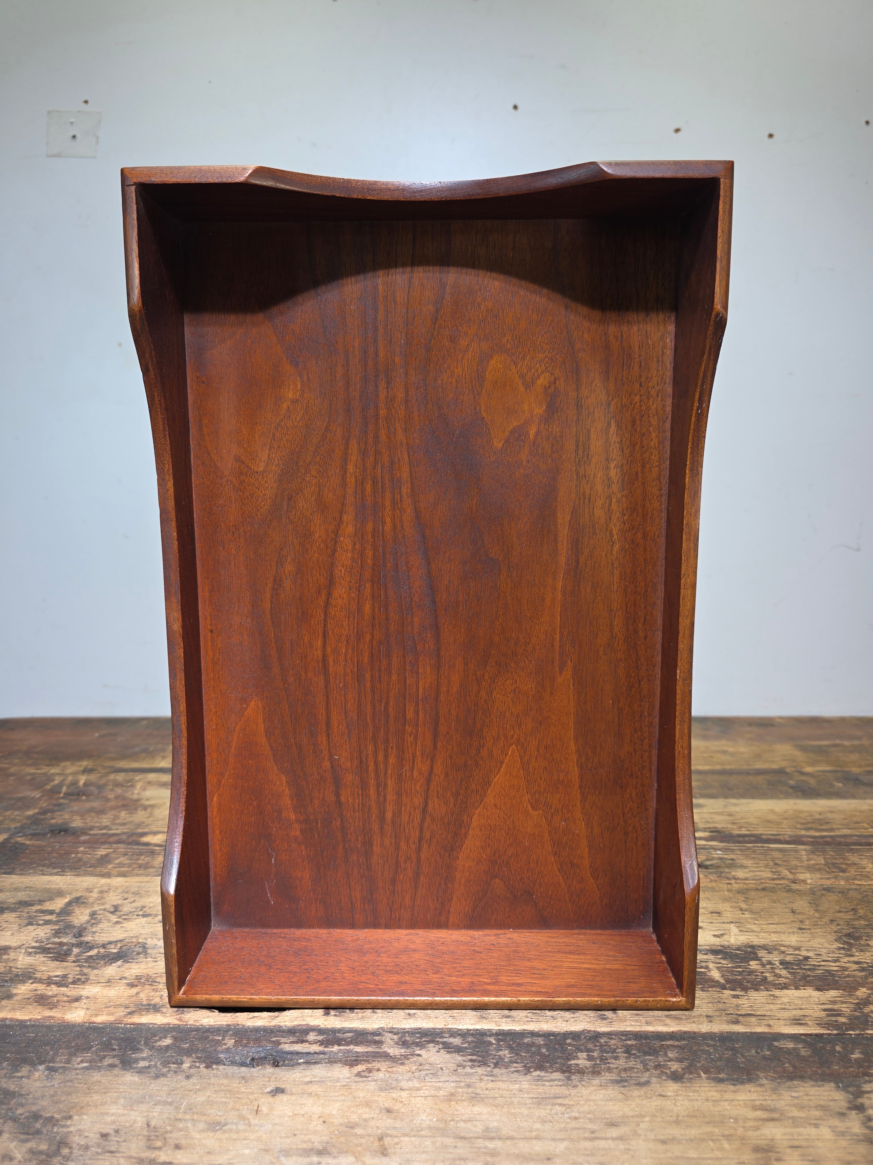 Vintage Walnut Wood Letter Tray MCM Dovetail Joint Scalloped Desk 1960s