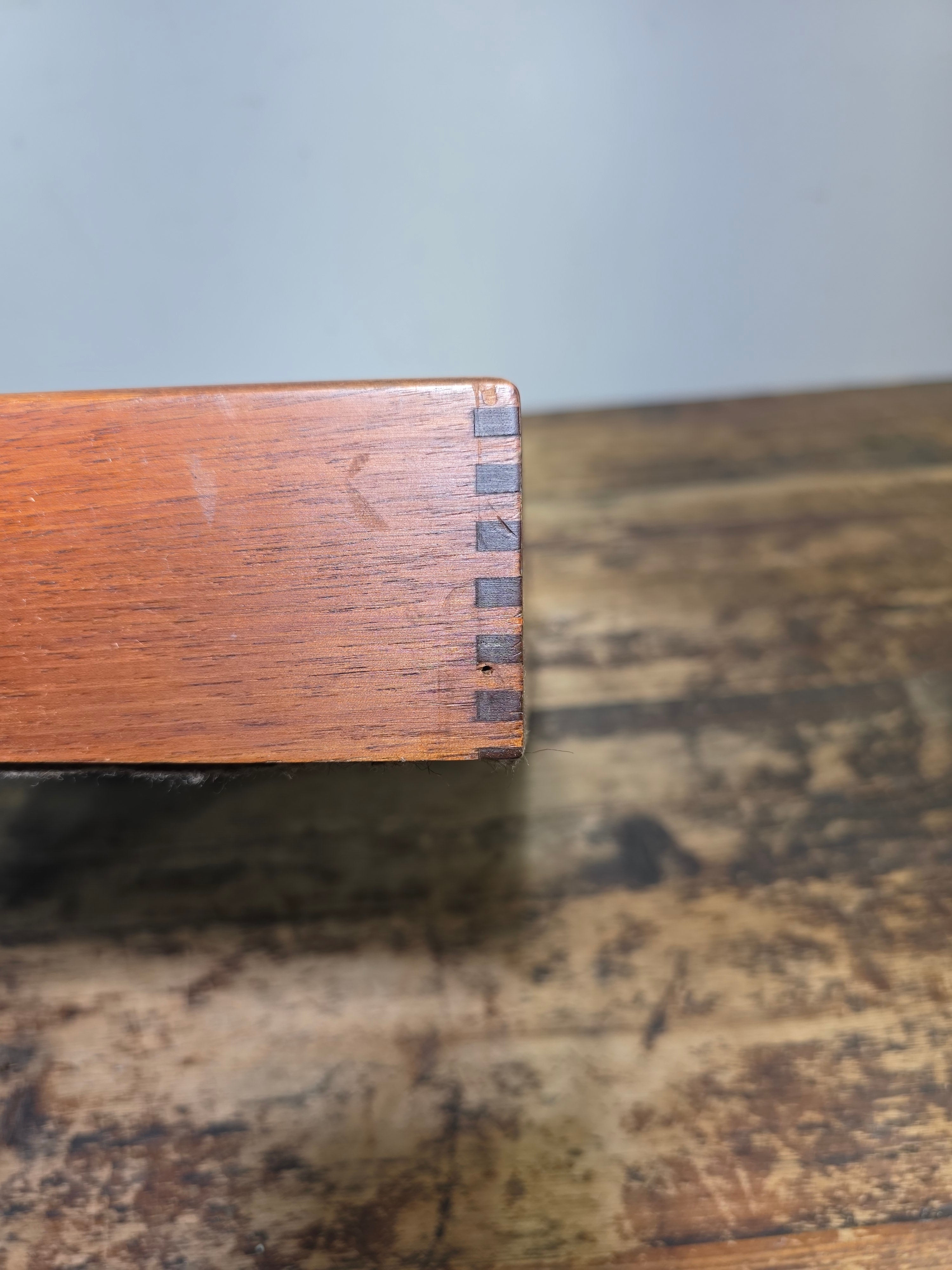 Vintage Walnut Wood Letter Tray MCM Dovetail Joint Scalloped Desk 1960s