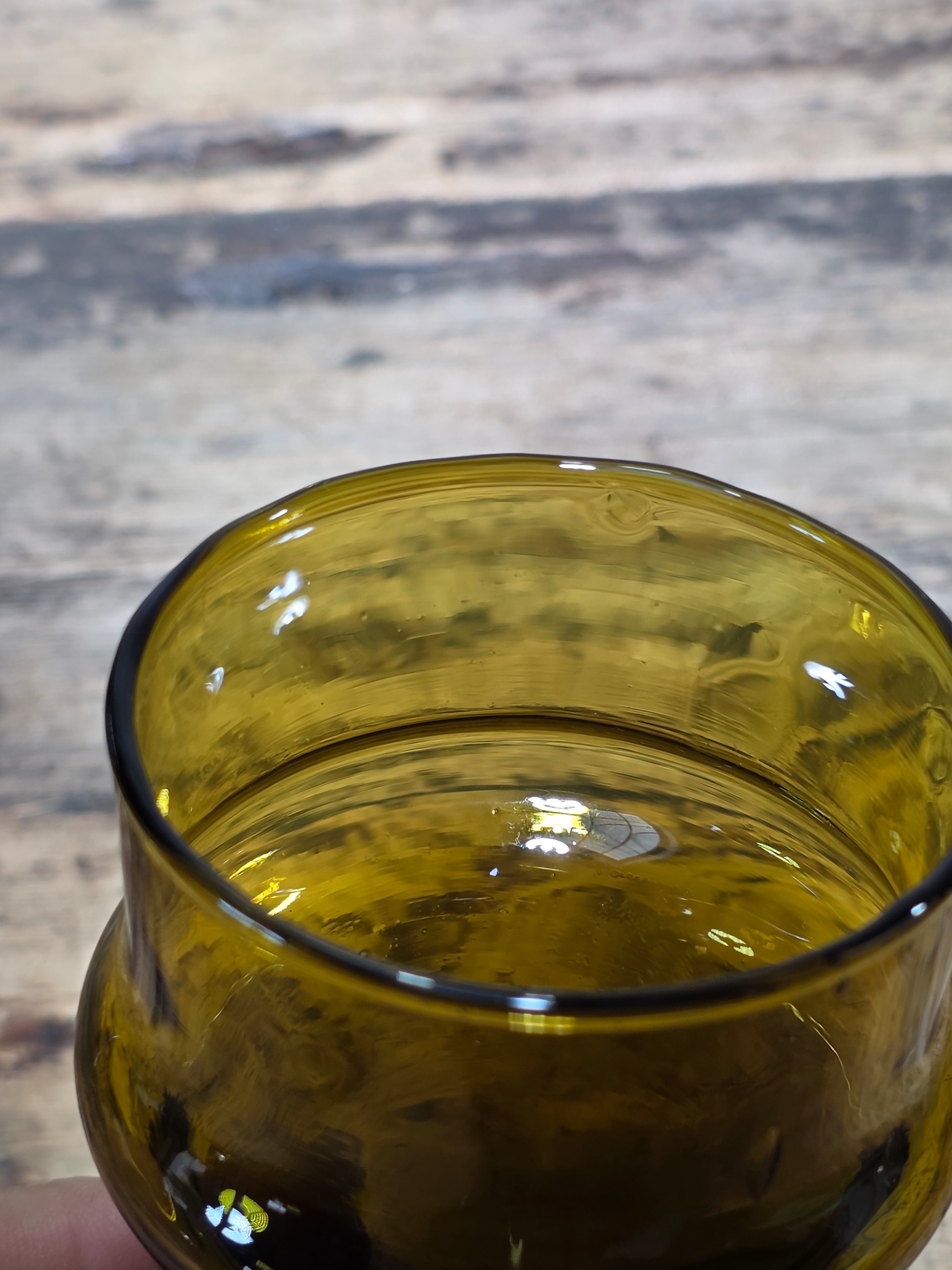 Vintage Moroccan Beldi Glass Amber Handblown Bubbles Heavy Bottom Tea Cup 4" MCM