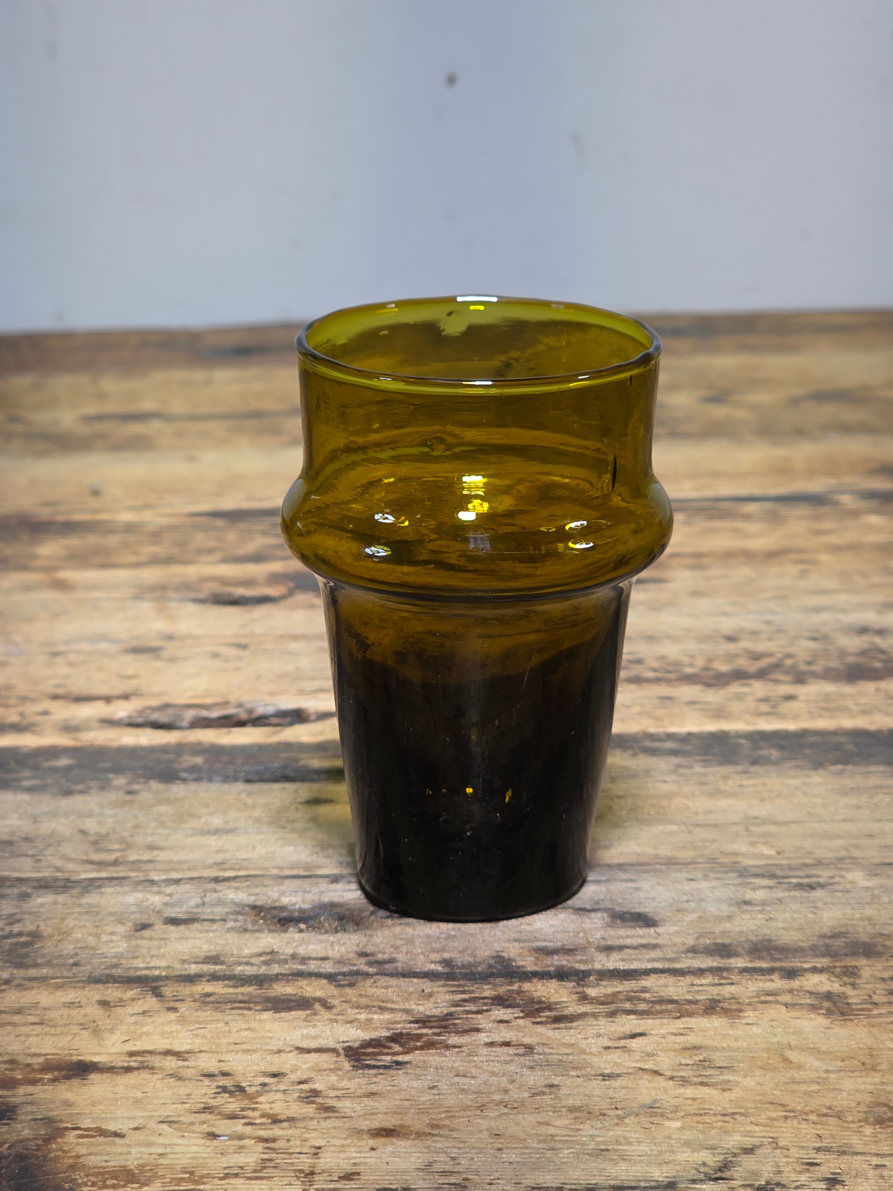Vintage Moroccan Beldi Glass Amber Handblown Bubbles Heavy Bottom Tea Cup 4" MCM