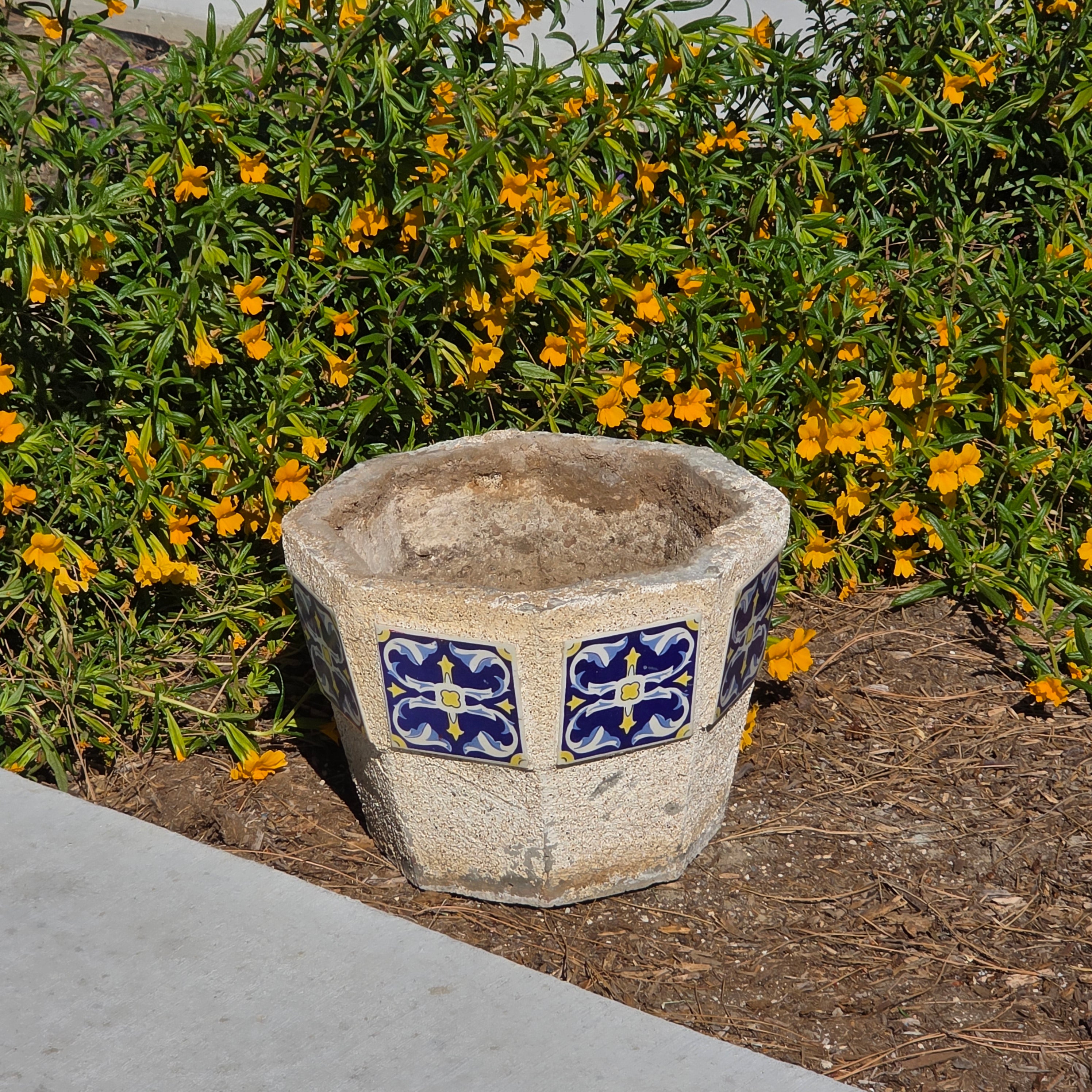 Talavera Style Ceramic Tile Concrete Planter Octagon Pot Spanish Revival 41lb