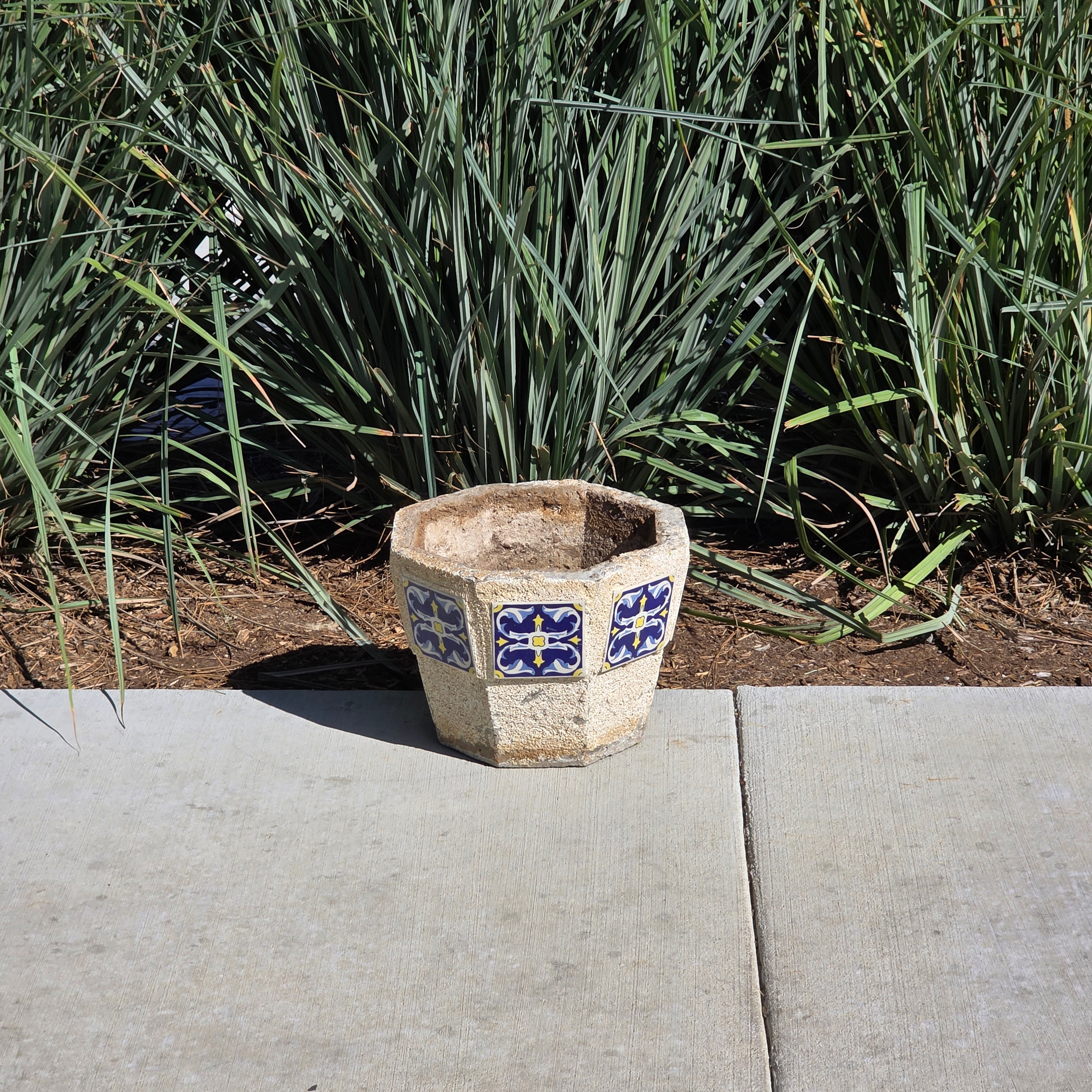 Talavera Style Ceramic Tile Concrete Planter Octagon Pot Spanish Revival 41lb