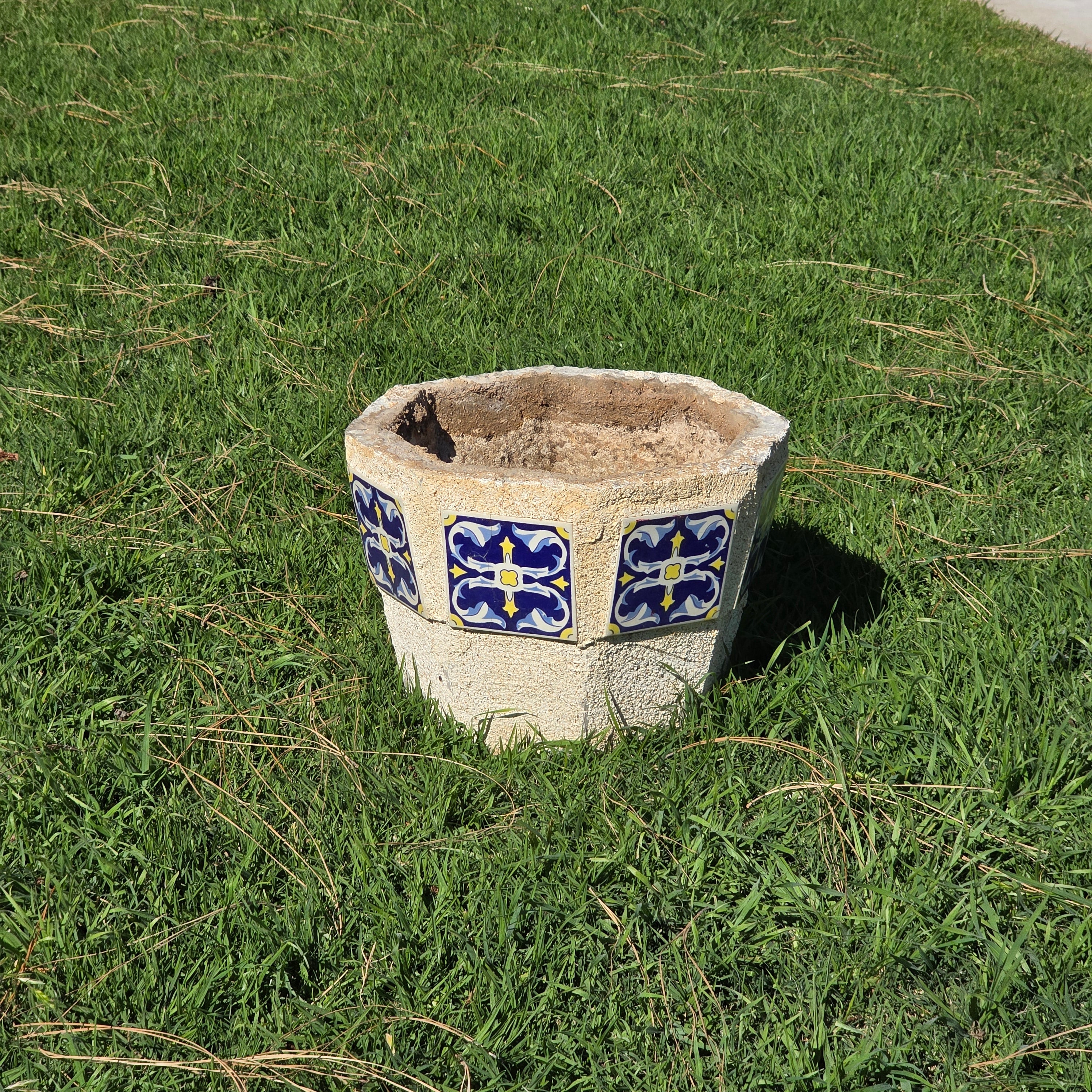 Talavera Style Ceramic Tile Concrete Planter Octagon Pot Spanish Revival 41lb