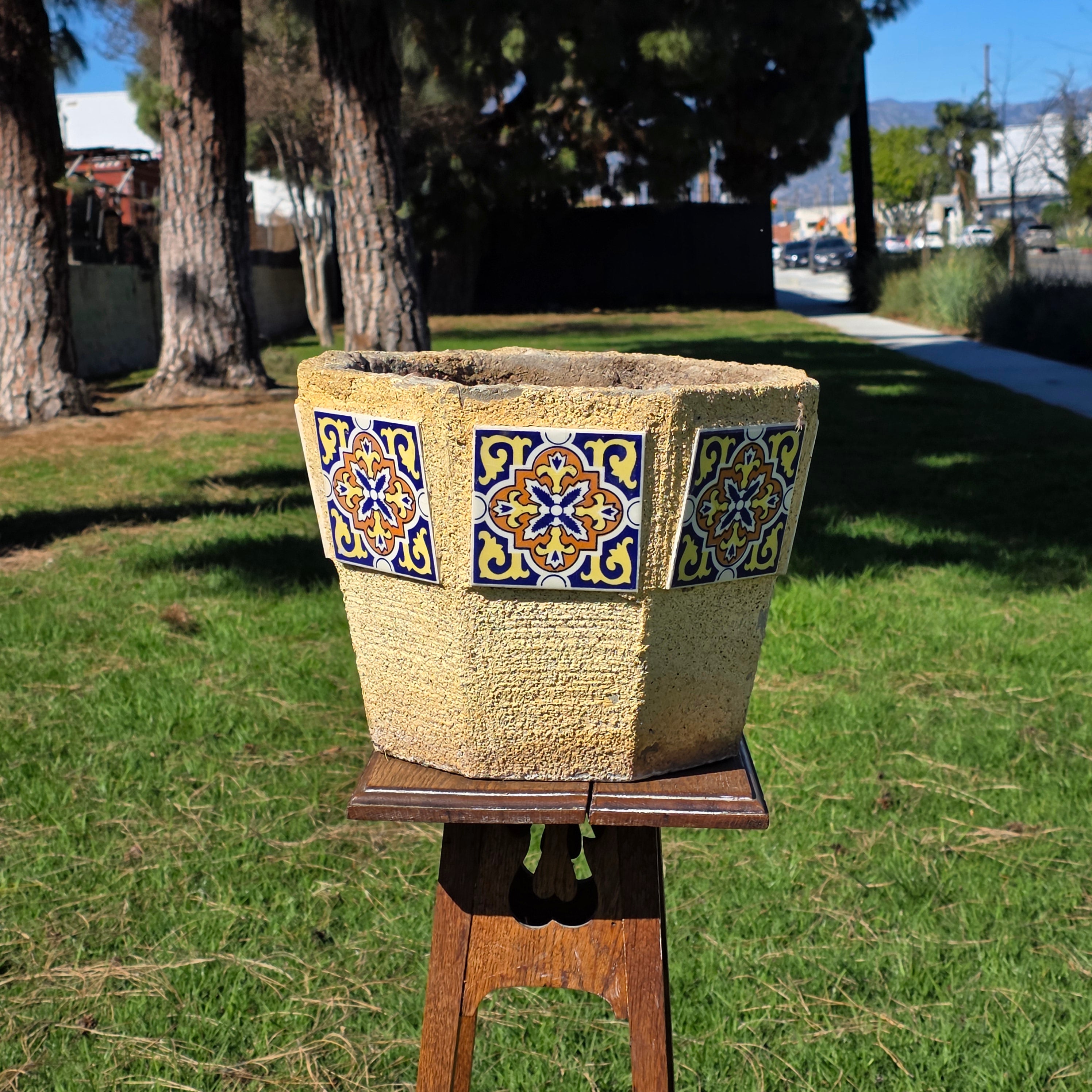 8 Talavera Style Tiles Concrete Planter Octagon Pot Spanish Revival 14" 40lb