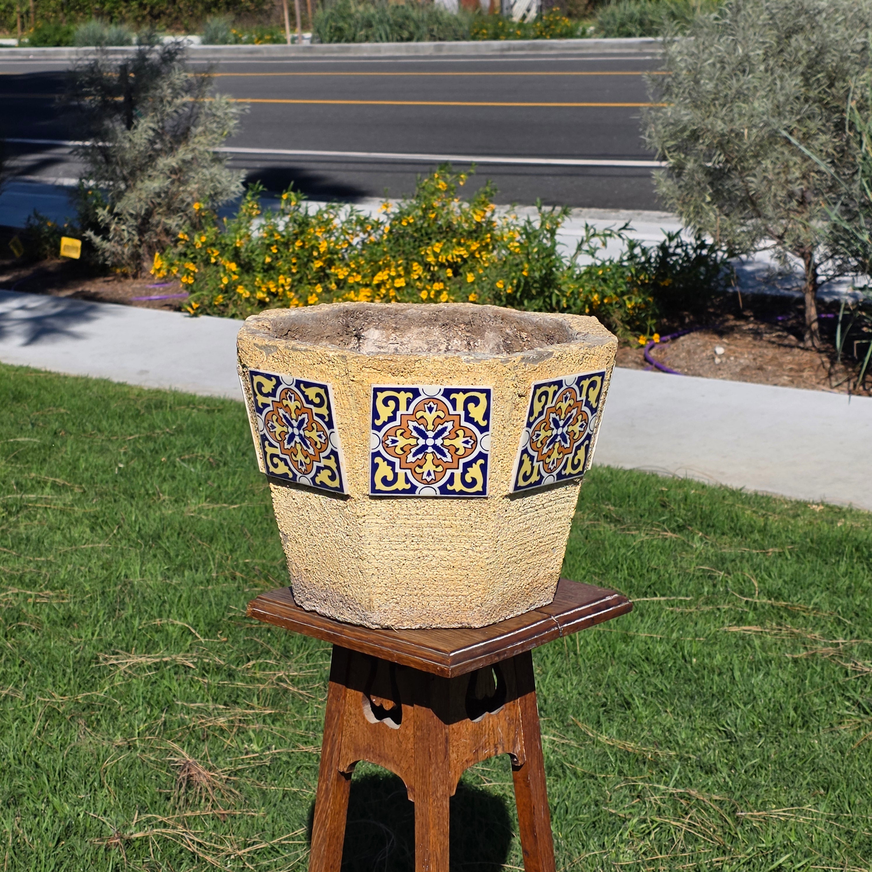8 Talavera Style Tiles Concrete Planter Octagon Pot Spanish Revival 14" 40lb
