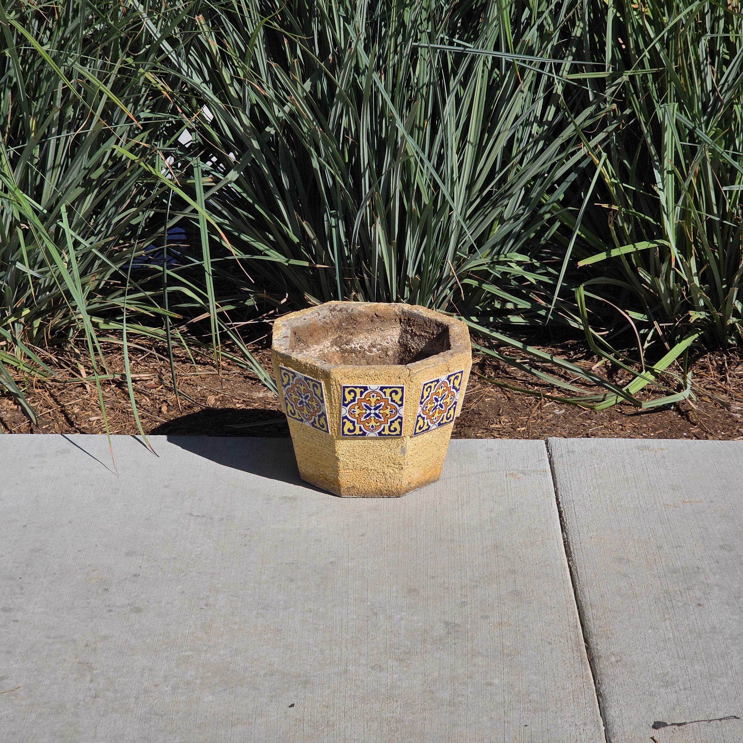 8 Talavera Style Tiles Concrete Planter Octagon Pot Spanish Revival 14" 40lb