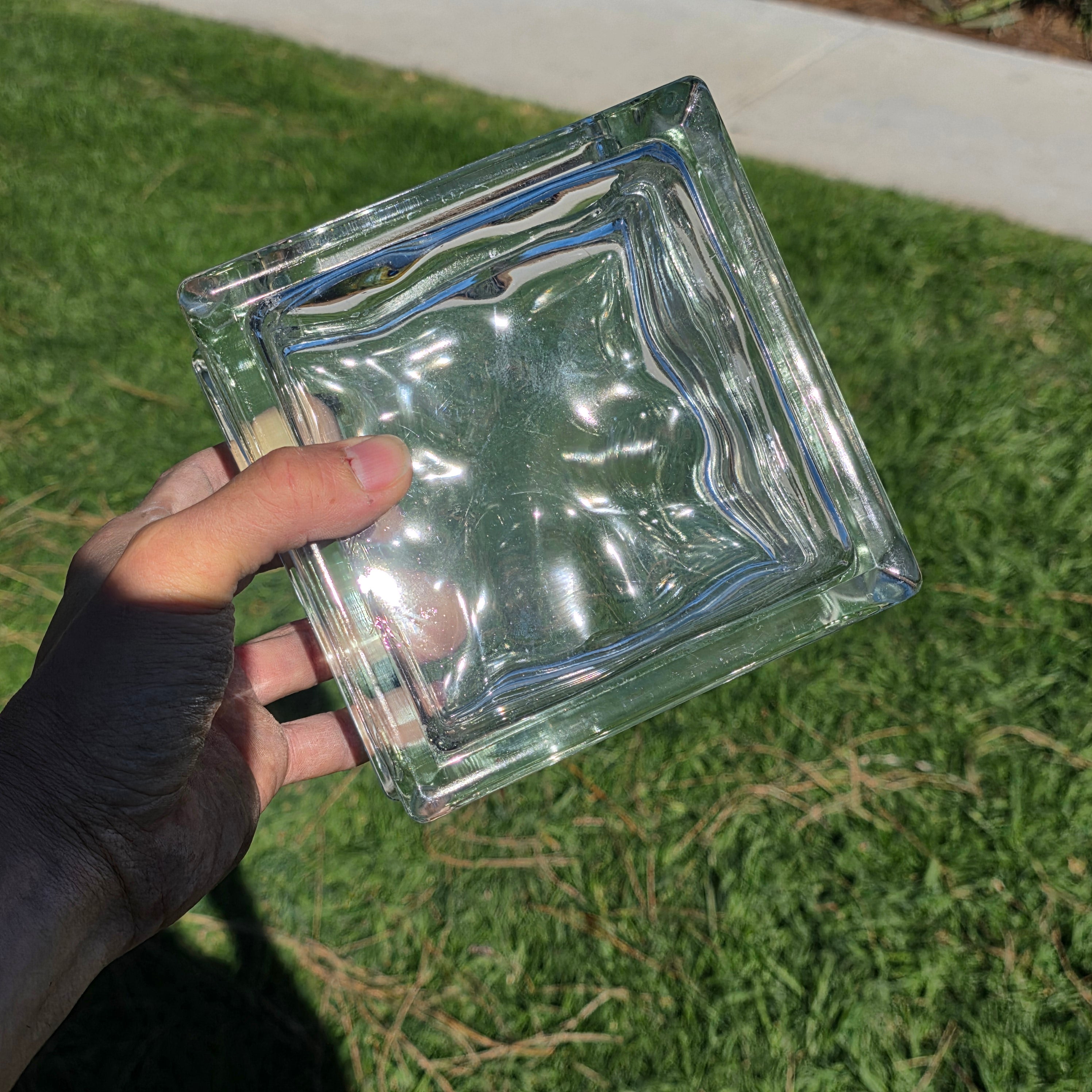 Vintage Glass Block Planter Vase Terrarium Mid Century Modern MCM Industrial 6"