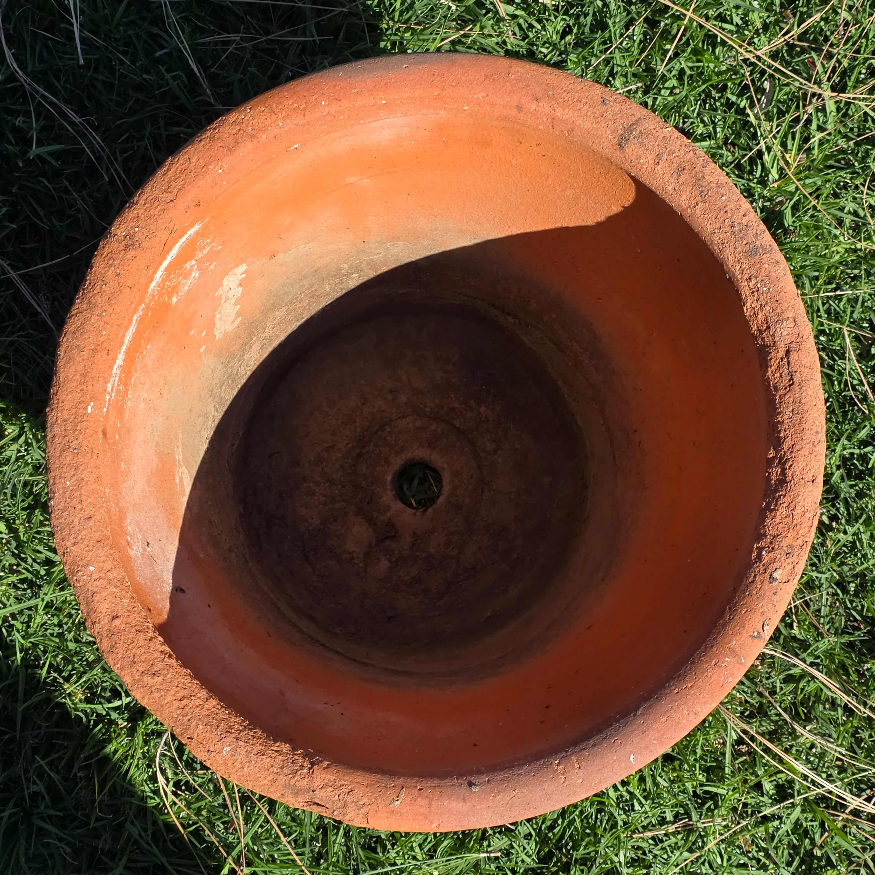 Vintage Mexican Terracotta Planter Large 15" Boho Sun Flower Relief Garden Pot