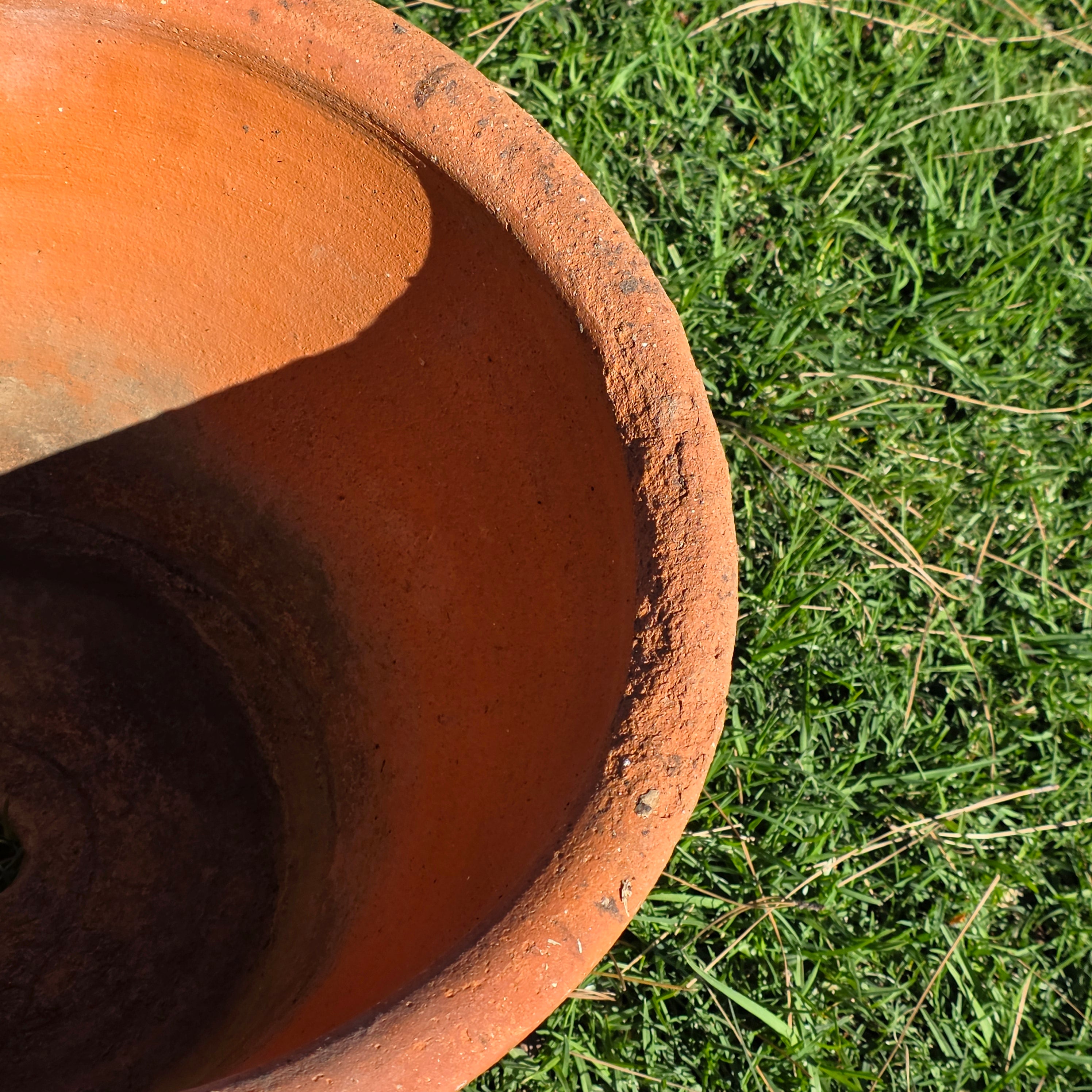 Vintage Mexican Terracotta Planter Large 15" Boho Sun Flower Relief Garden Pot