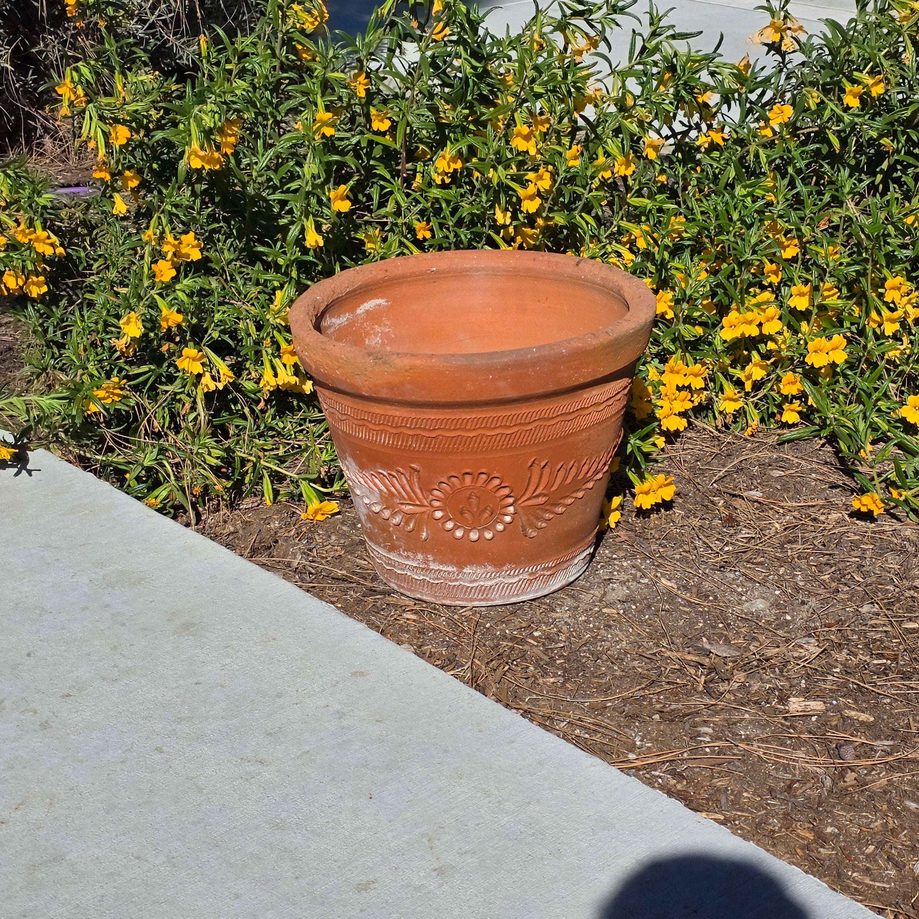 Vintage Mexican Terracotta Planter Large 15" Boho Sun Flower Relief Garden Pot
