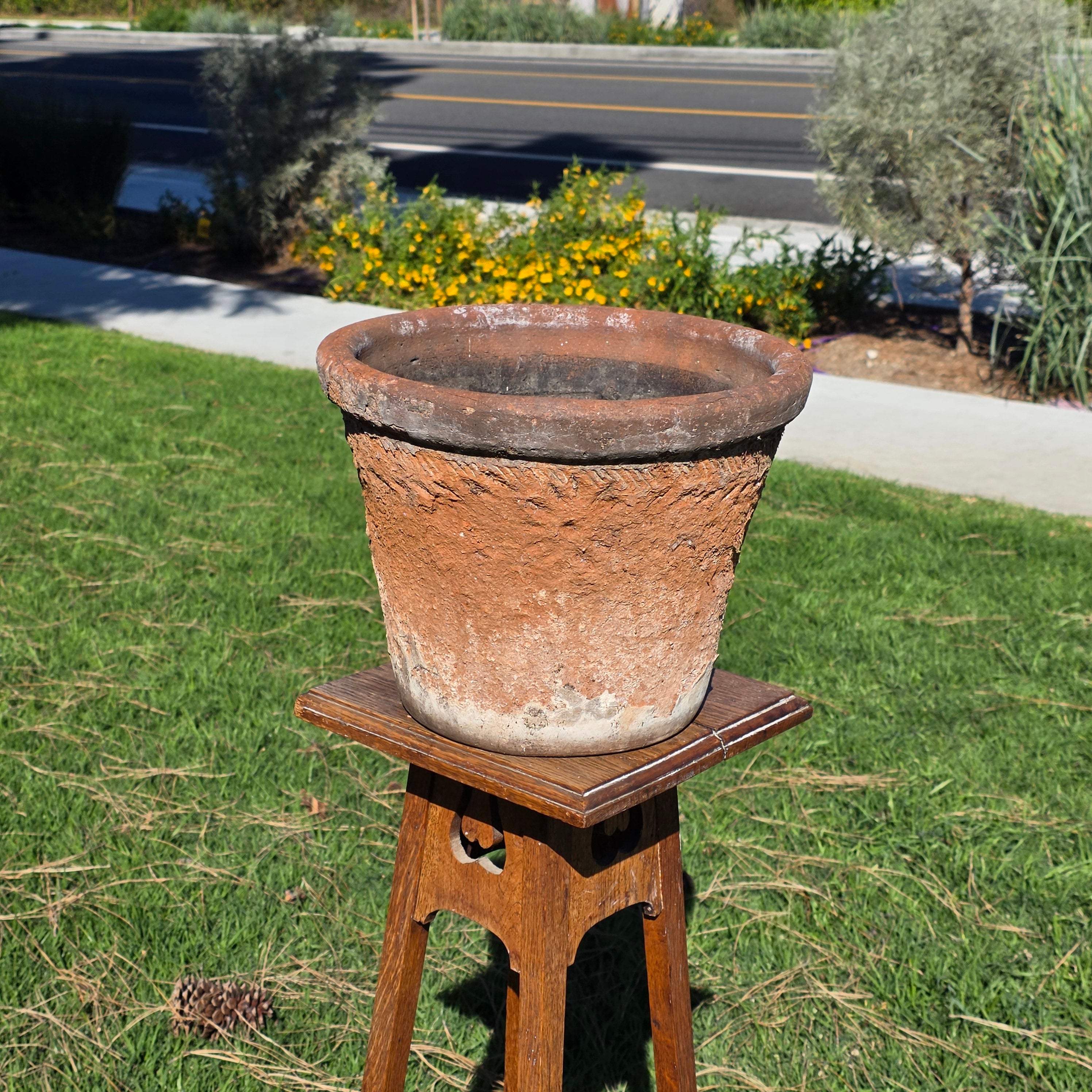 Vintage Mexican Terracotta Planter Large 13" Heavy Rustic Weathered Clay Pot