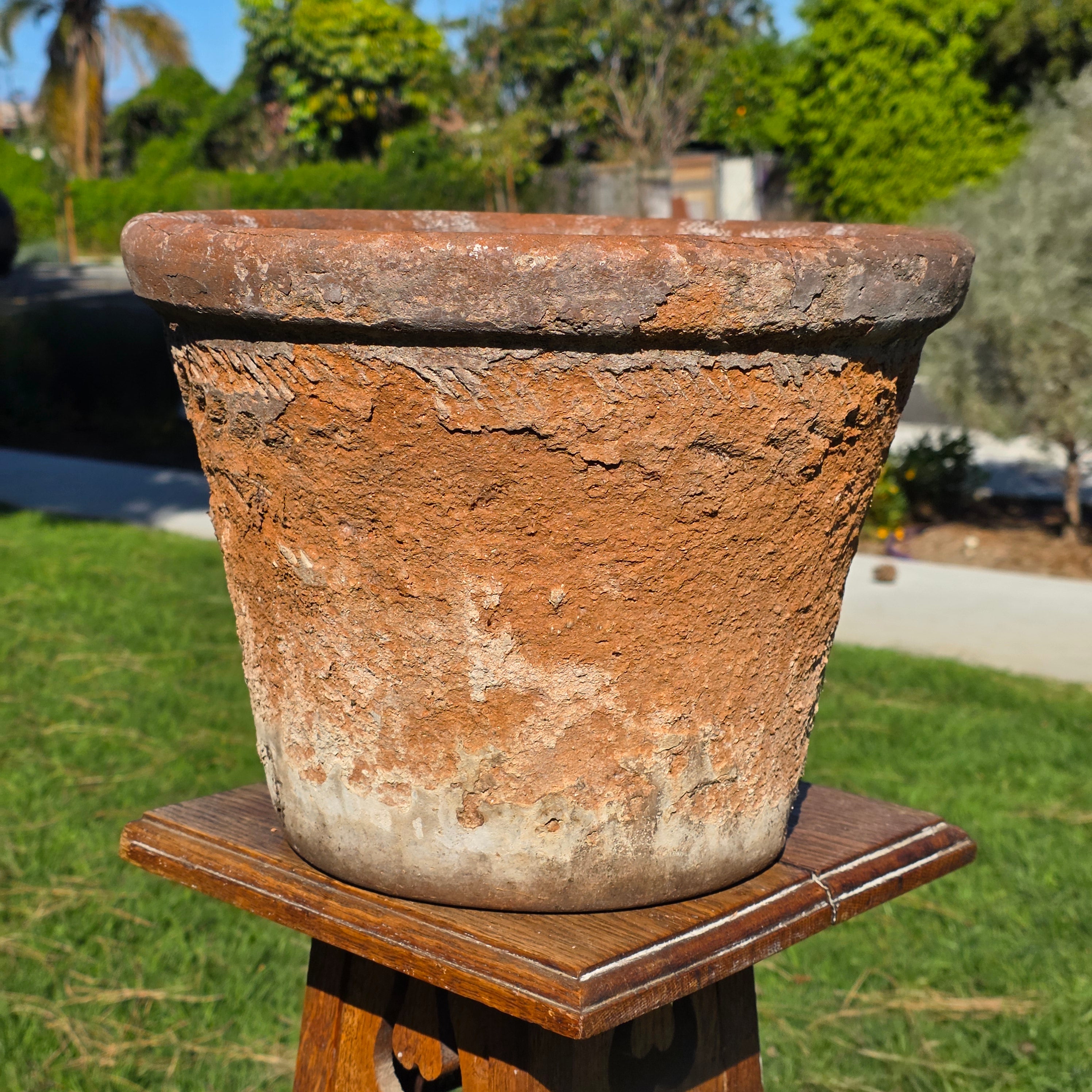 Vintage Mexican Terracotta Planter Large 13" Heavy Rustic Weathered Clay Pot