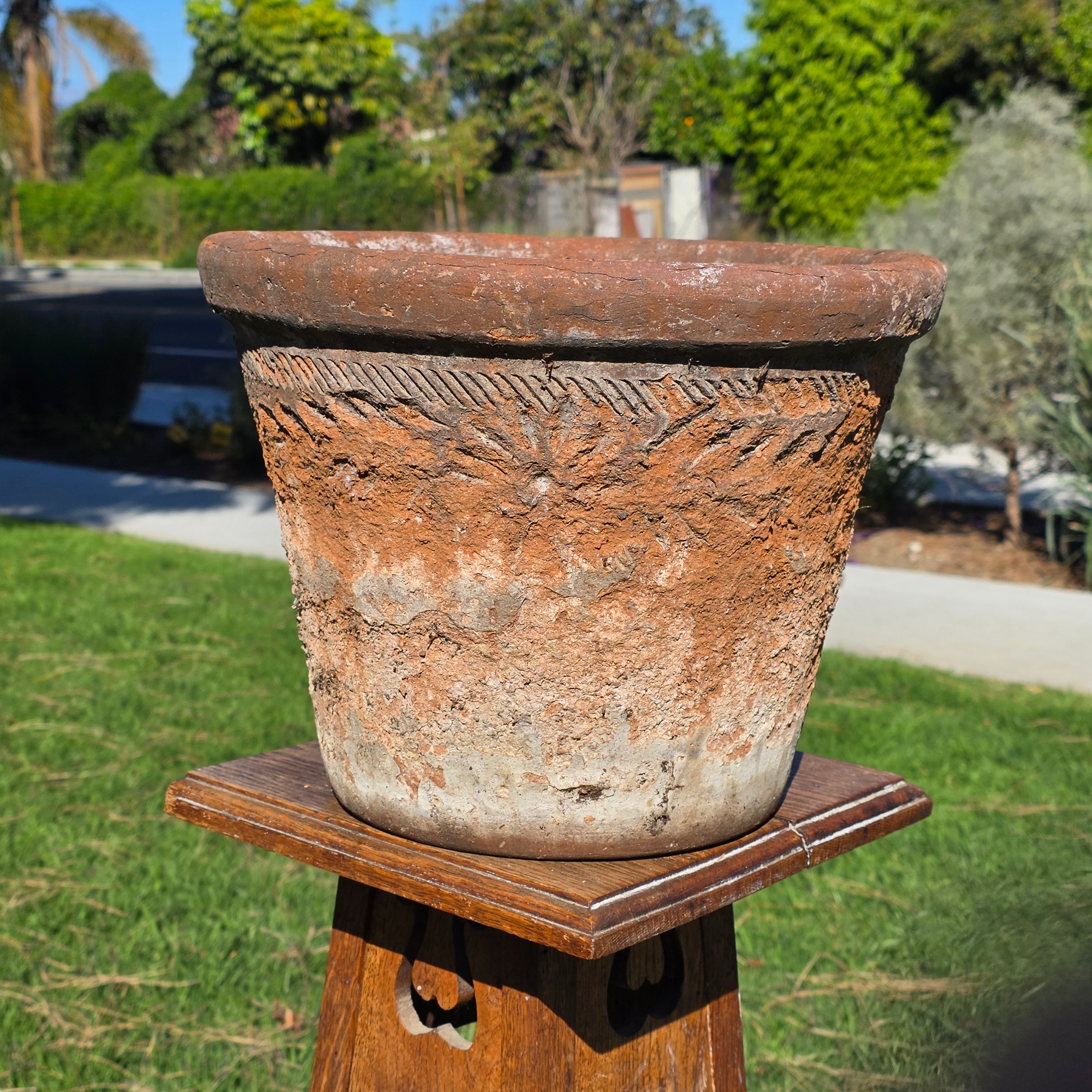 Vintage Mexican Terracotta Planter Large 13" Heavy Rustic Weathered Clay Pot