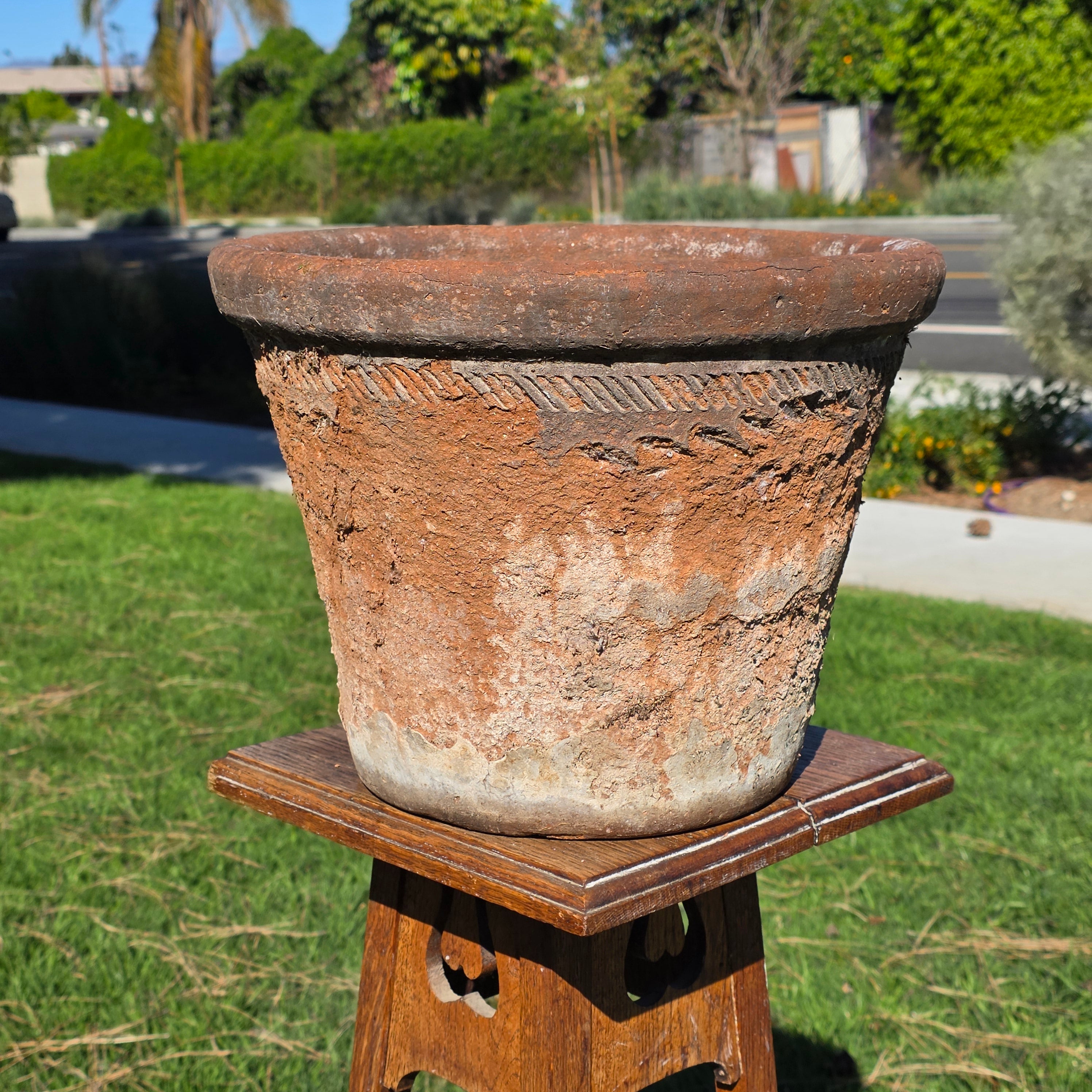 Vintage Mexican Terracotta Planter Large 13" Heavy Rustic Weathered Clay Pot