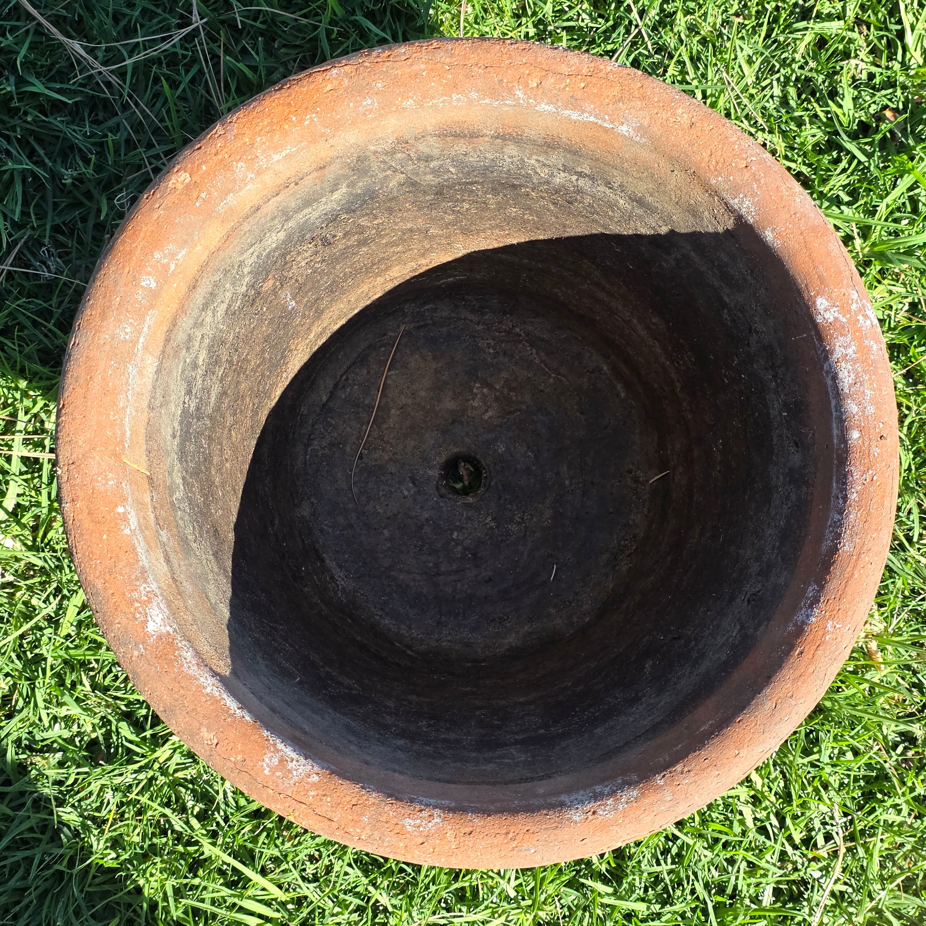 Vintage Mexican Terracotta Planter Large 13" Heavy Rustic Weathered Clay Pot