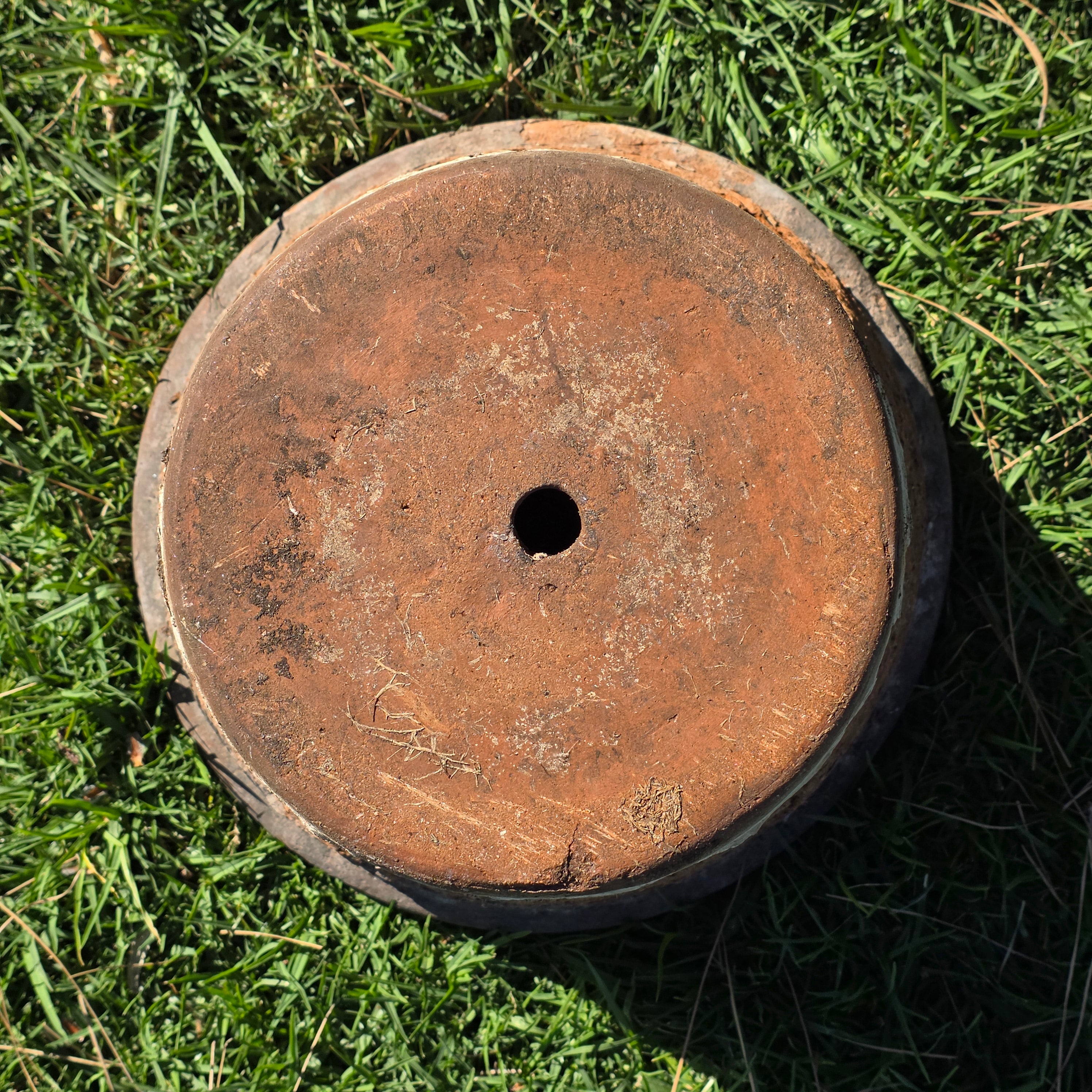 Vintage Mexican Terracotta Planter Large 13" Heavy Rustic Weathered Clay Pot