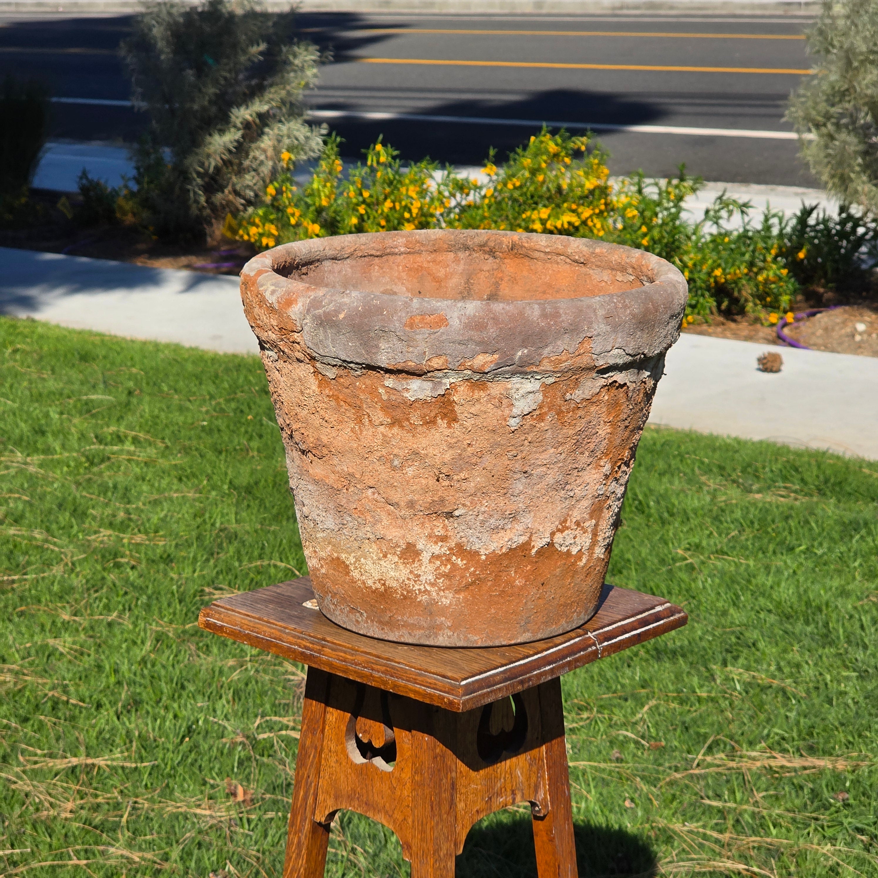 Vintage Mexican Terracotta Planter Large 13" Aged Weathered Rustic Garden Pot