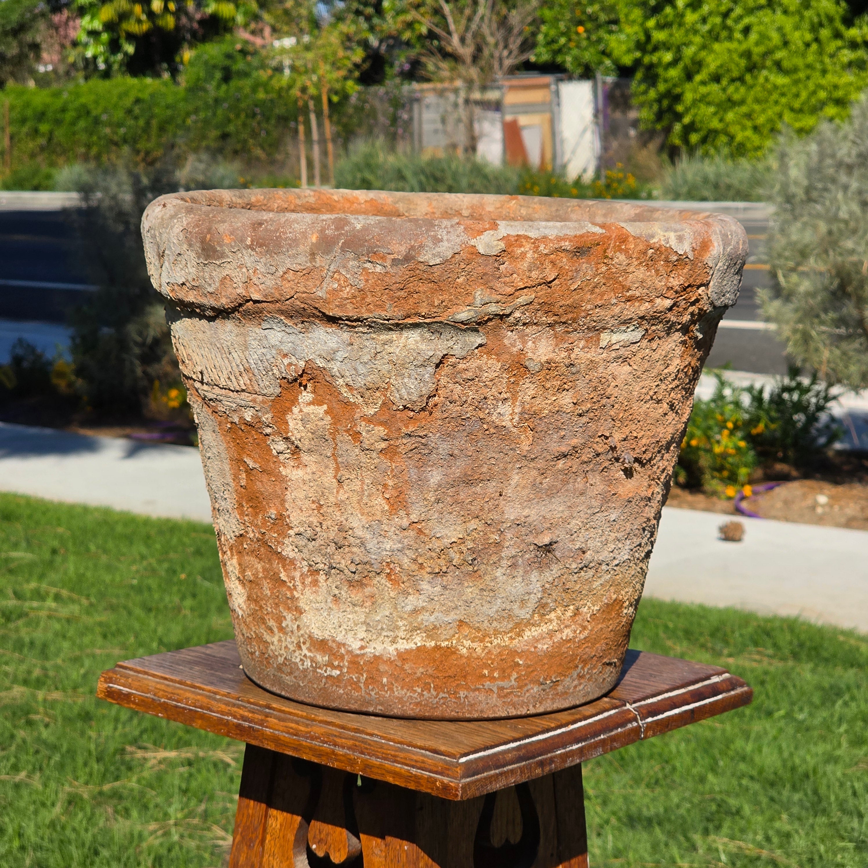 Vintage Mexican Terracotta Planter Large 13" Aged Weathered Rustic Garden Pot