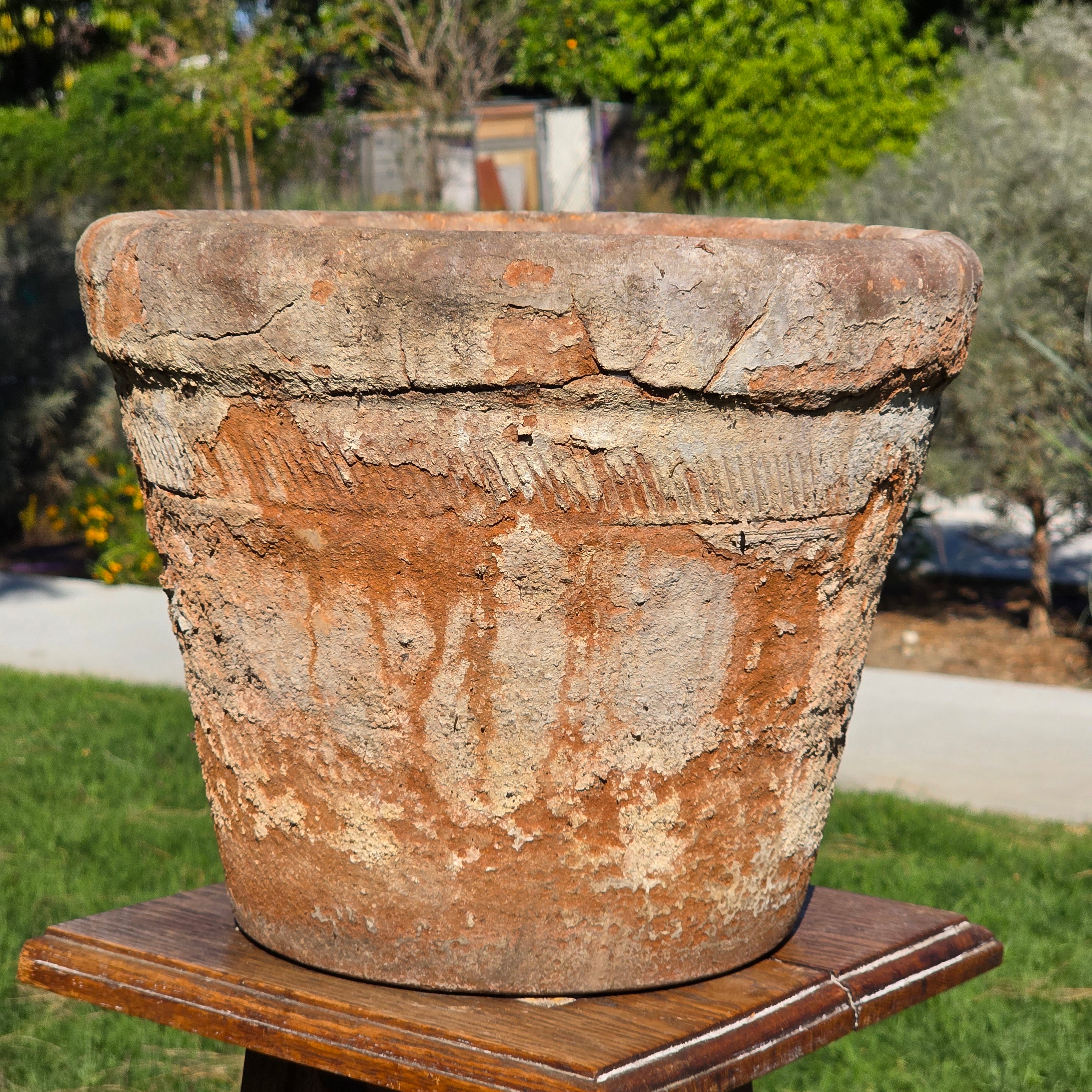 Vintage Mexican Terracotta Planter Large 13" Aged Weathered Rustic Garden Pot