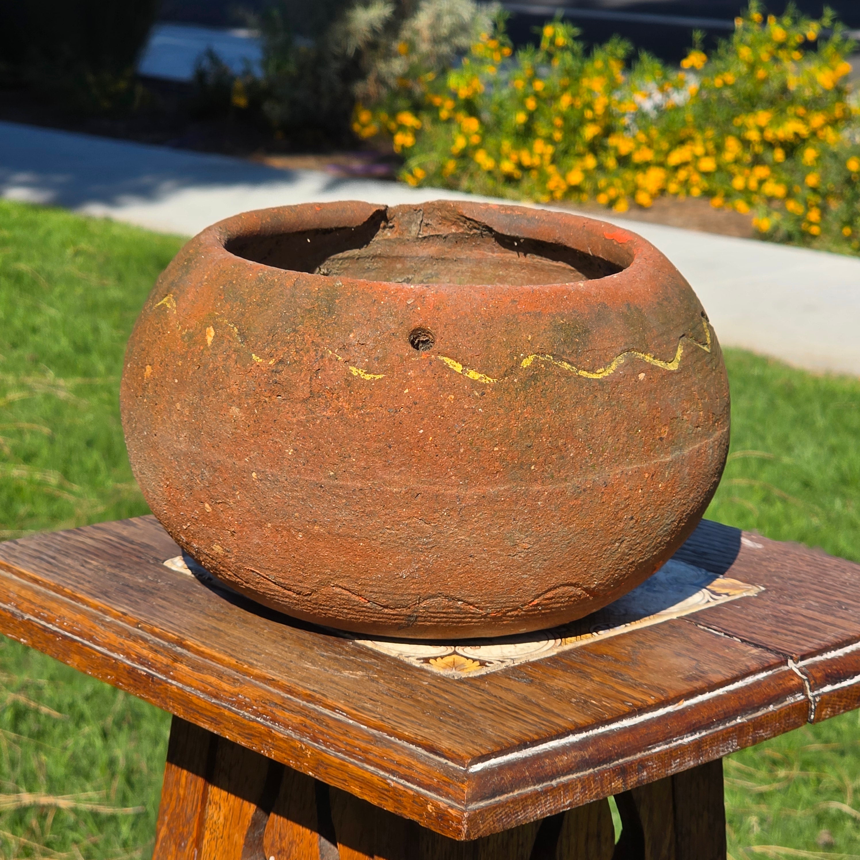 Vintage Mexican Terracotta Hanging Planter Bowl Pot Folk Art Hand Painted 8"