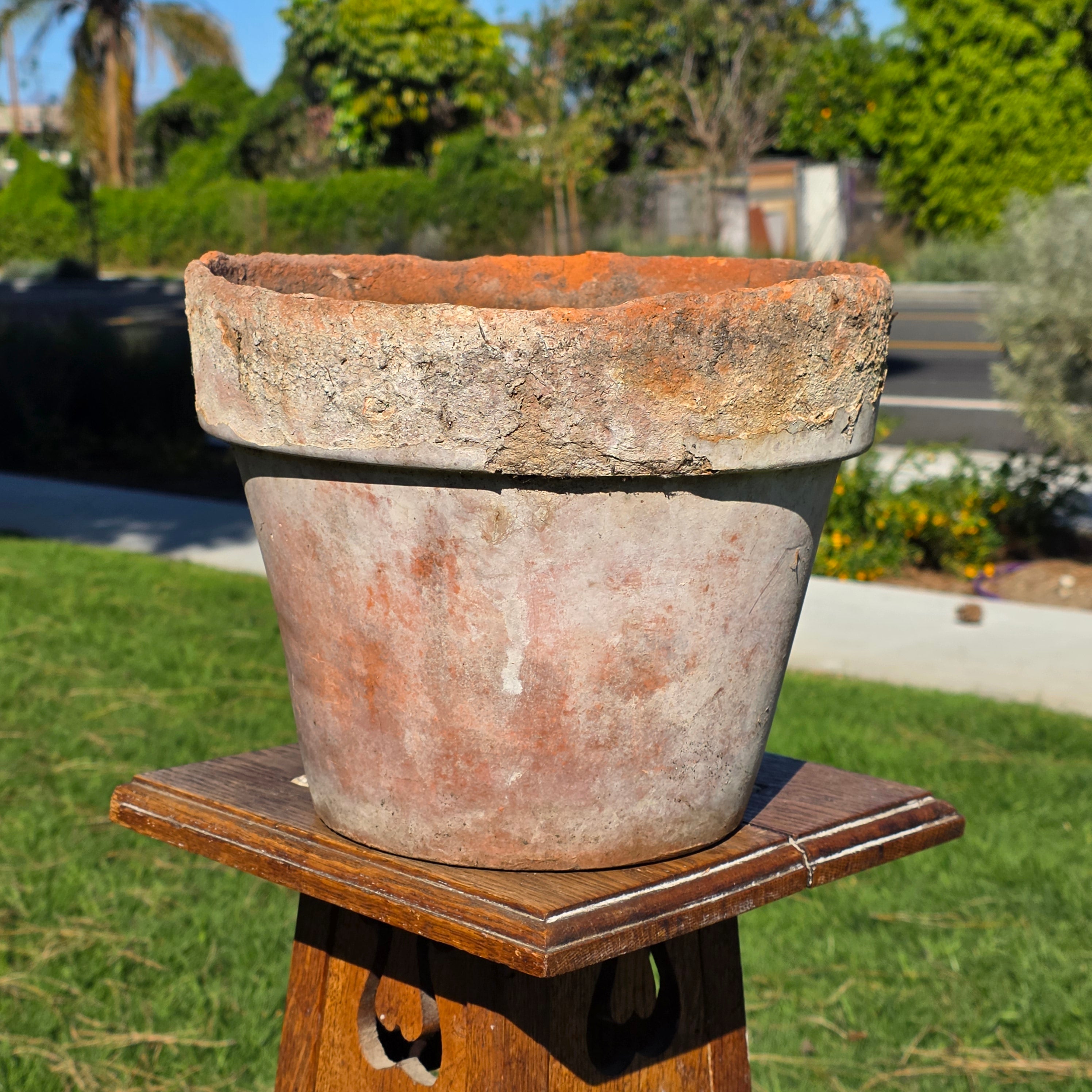 Vintage Mexican Terracotta Planter 11" Rustic Aged Weathered Clay Pot