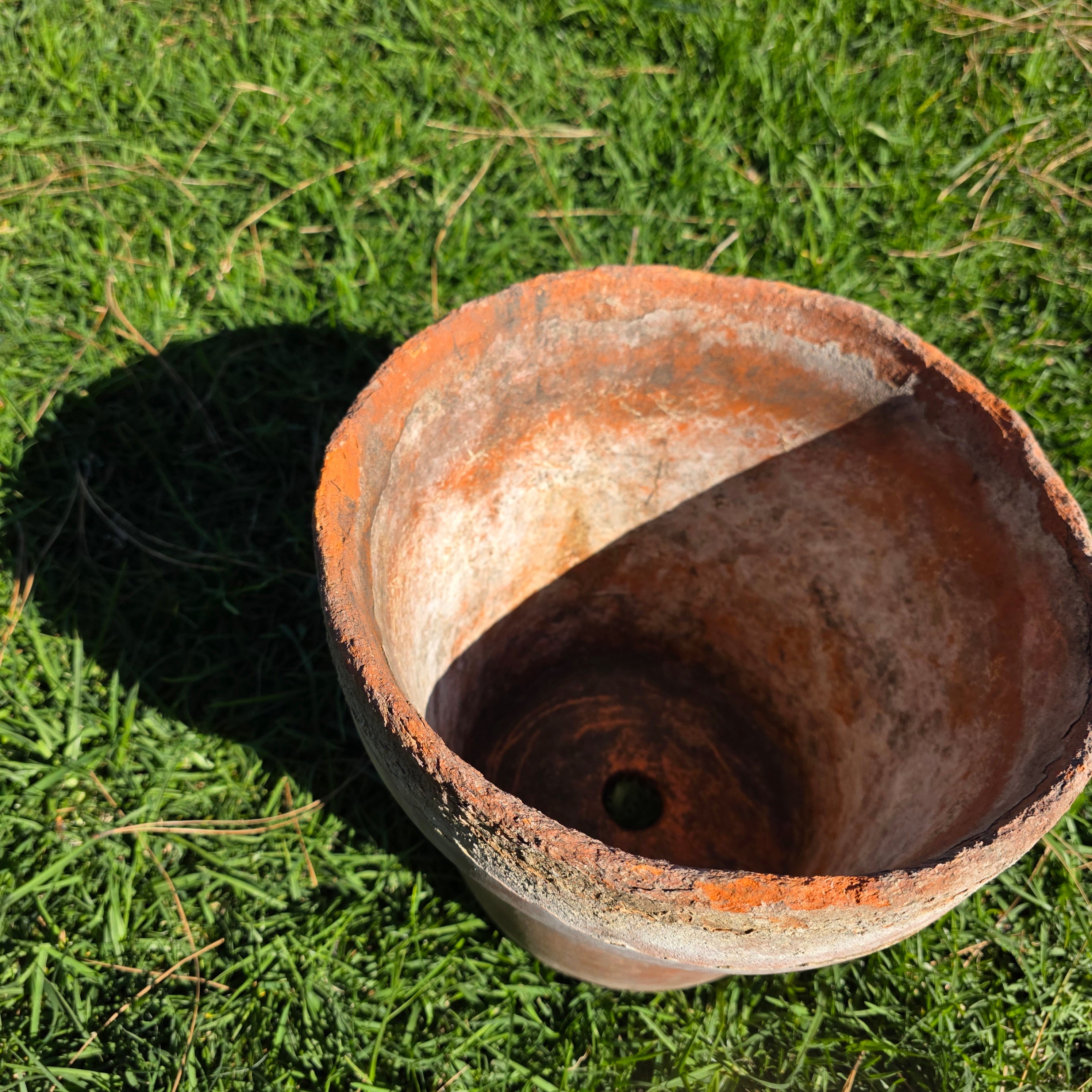 Vintage Mexican Terracotta Planter 11" Rustic Aged Weathered Clay Pot