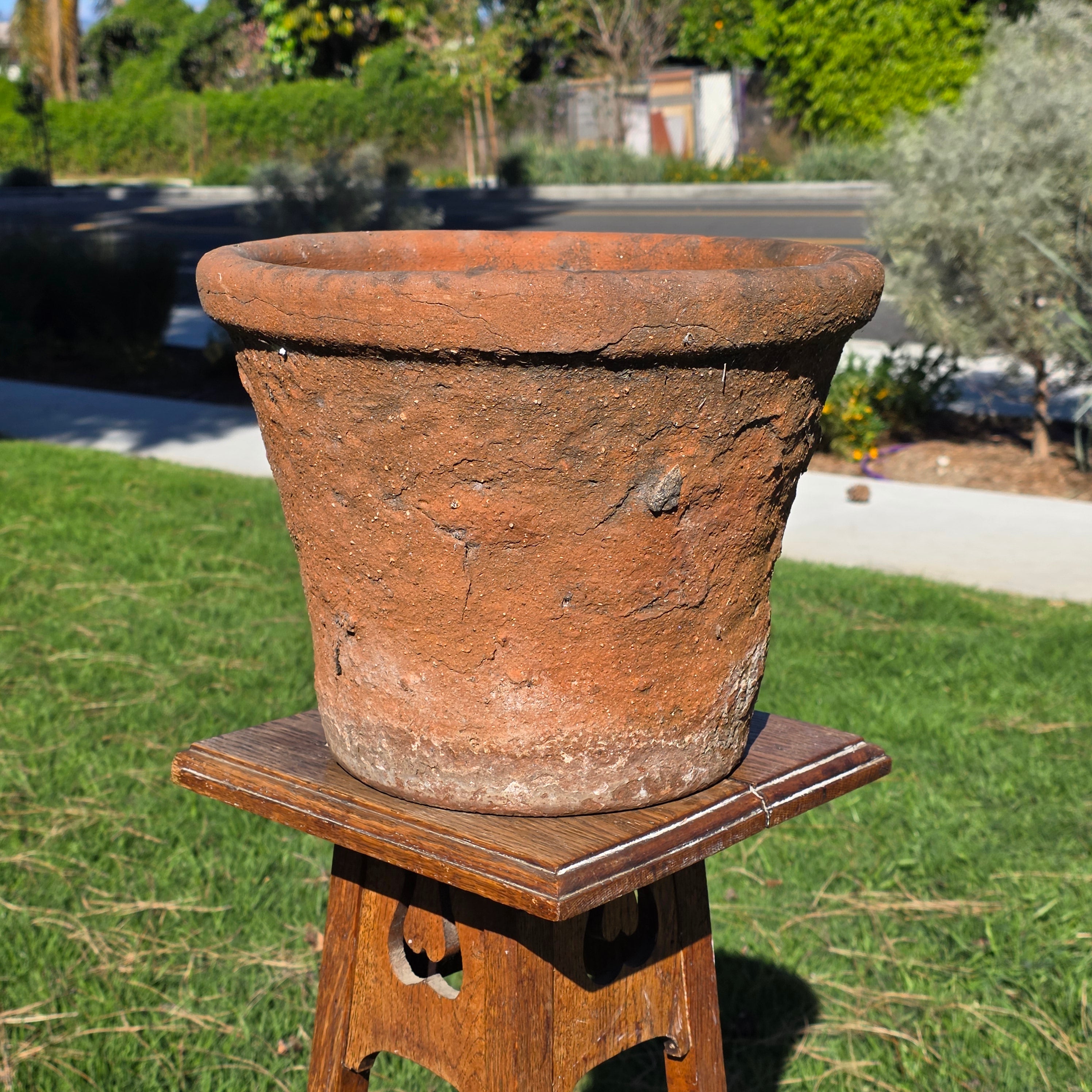 Vintage Mexican Terracotta Planter 13" Large Rustic Clay Pot Weathered Patina