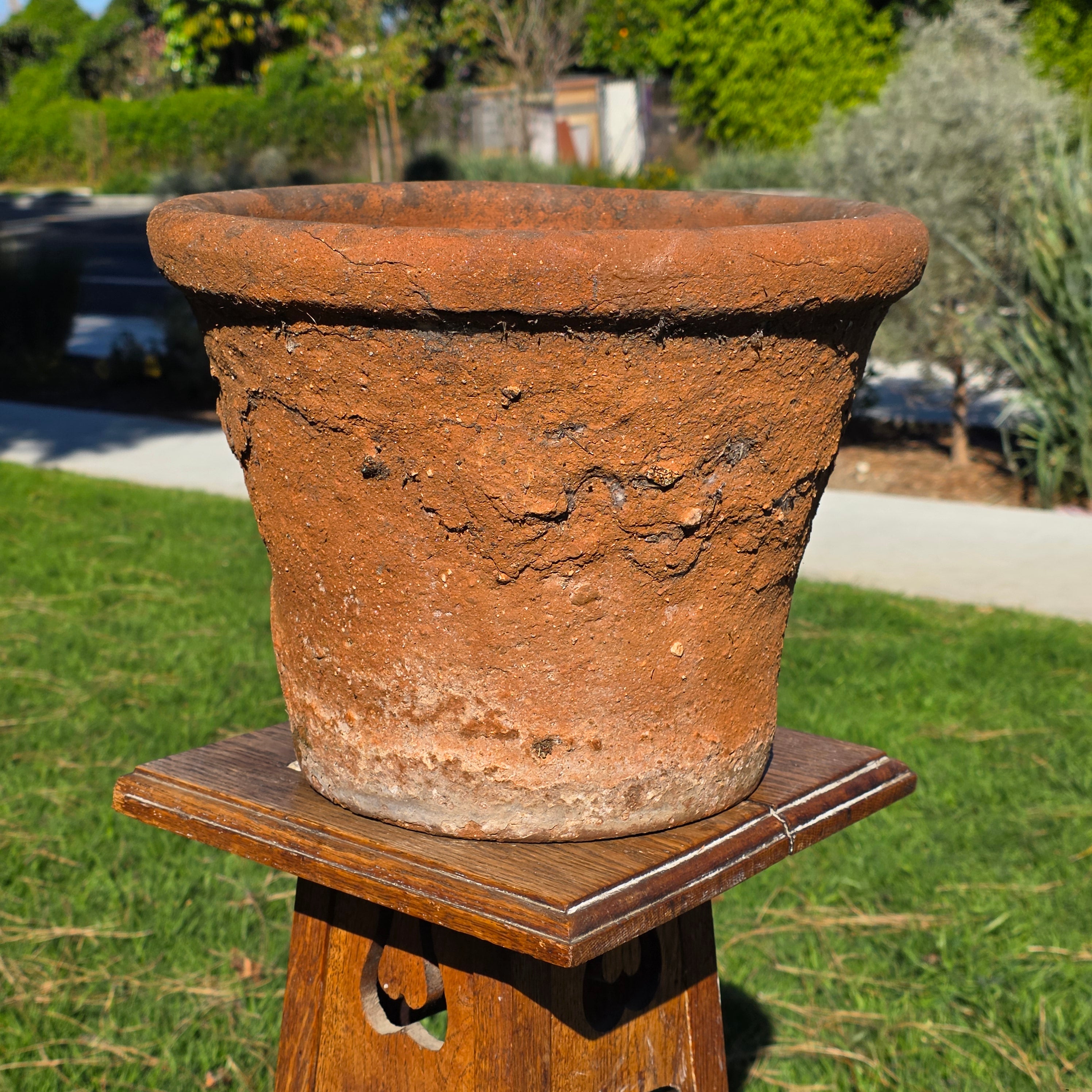 Vintage Mexican Terracotta Planter 13" Large Rustic Clay Pot Weathered Patina