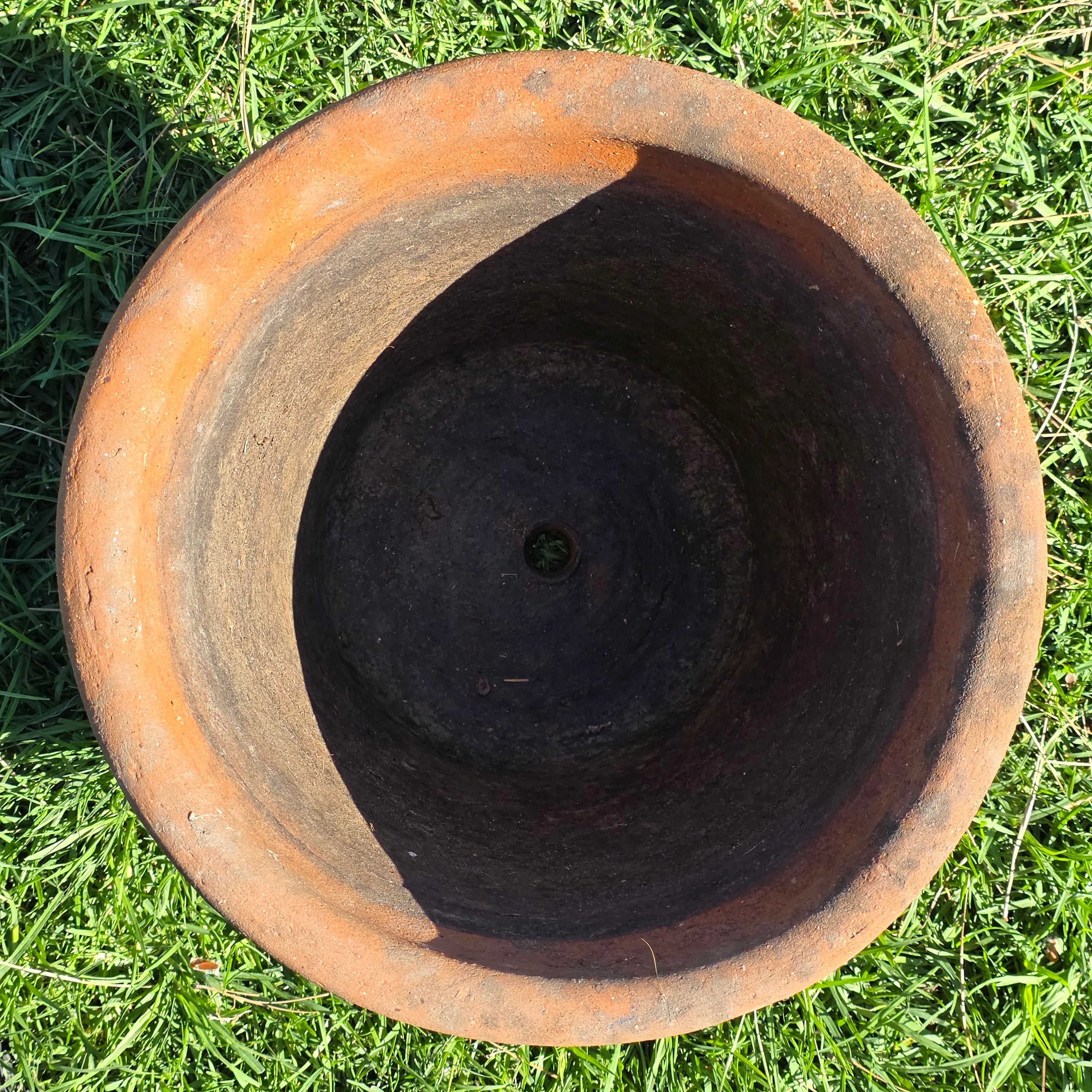 Vintage Mexican Terracotta Planter 13" Large Rustic Clay Pot Weathered Patina